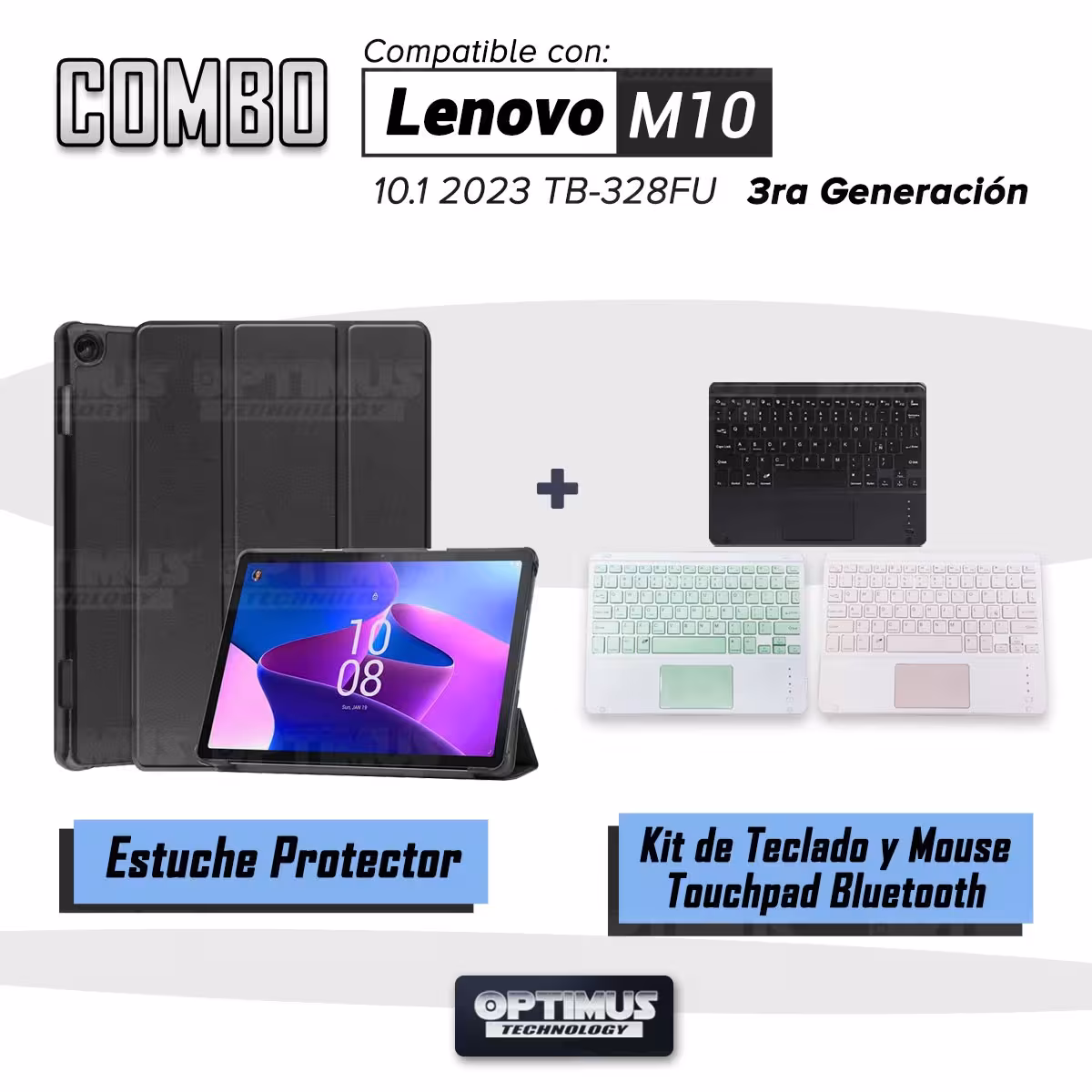 Kit Case Folio Protector + Teclado Mouse Touchpad Bluetooth para Tablet Lenovo M10 HD 3rd Generacion TB-328 2022 10.1 Pulgadas