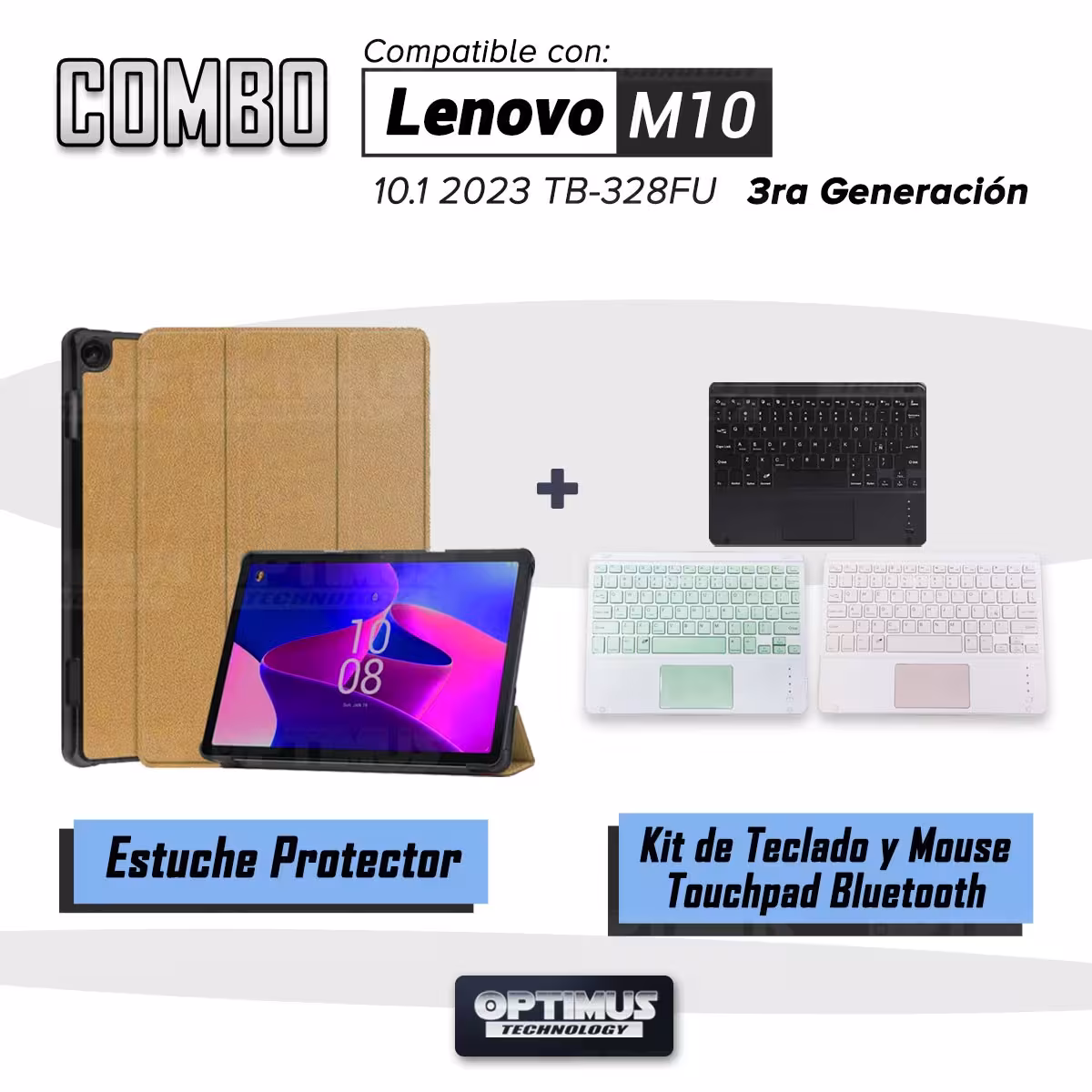 Kit Case Folio Protector + Teclado Mouse Touchpad Bluetooth para Tablet Lenovo M10 HD 3rd Generacion TB-328 2022 10.1 Pulgadas