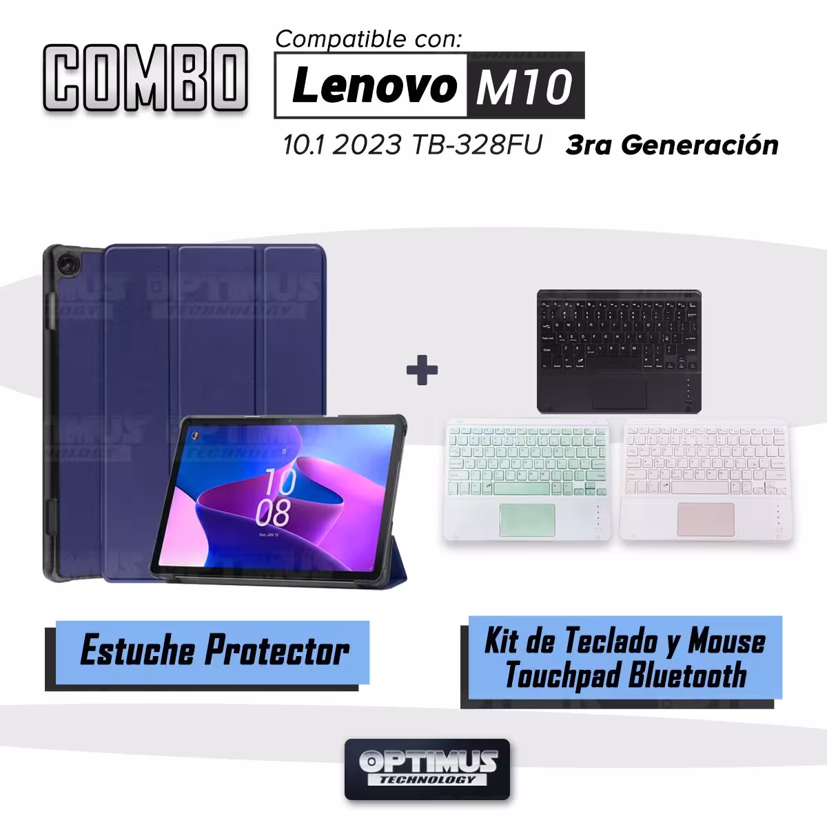 Kit Case Folio Protector + Teclado Mouse Touchpad Bluetooth para Tablet Lenovo M10 HD 3rd Generacion TB-328 2022 10.1 Pulgadas