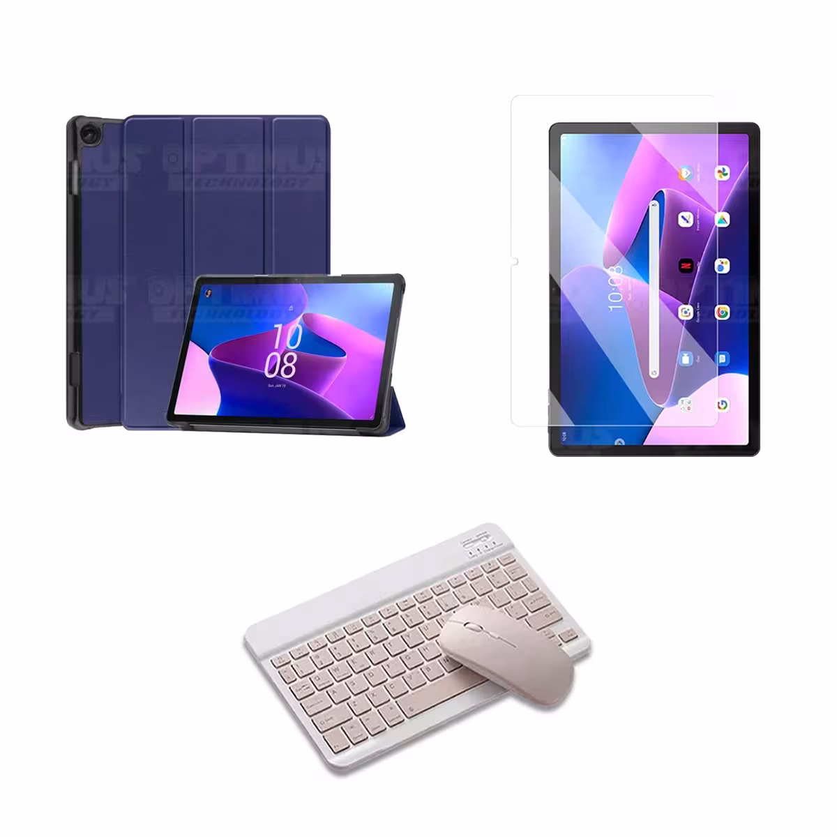 Kit Vidrio templado + Case Protector + Teclado y Mouse Bluetooth Tablet Lenovo M10 HD 3rd Generación TB-328 2022 10.1 Pulgadas