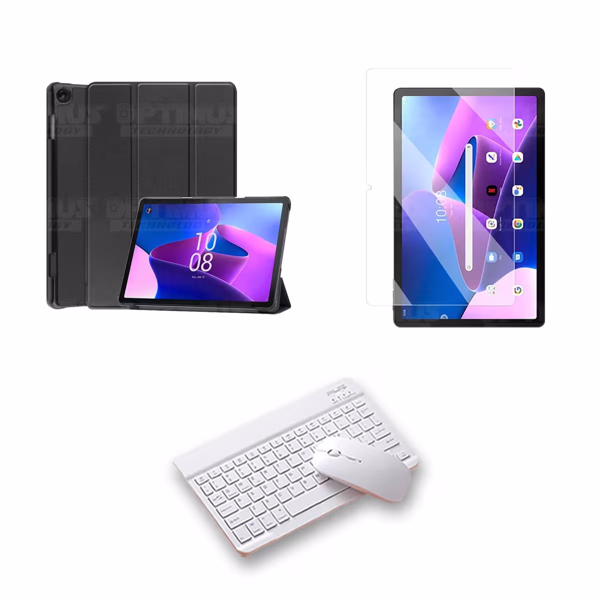 Kit Vidrio templado + Case Protector + Teclado y Mouse Bluetooth Tablet Lenovo M10 HD 3rd Generación TB-328 2022 10.1 Pulgadas