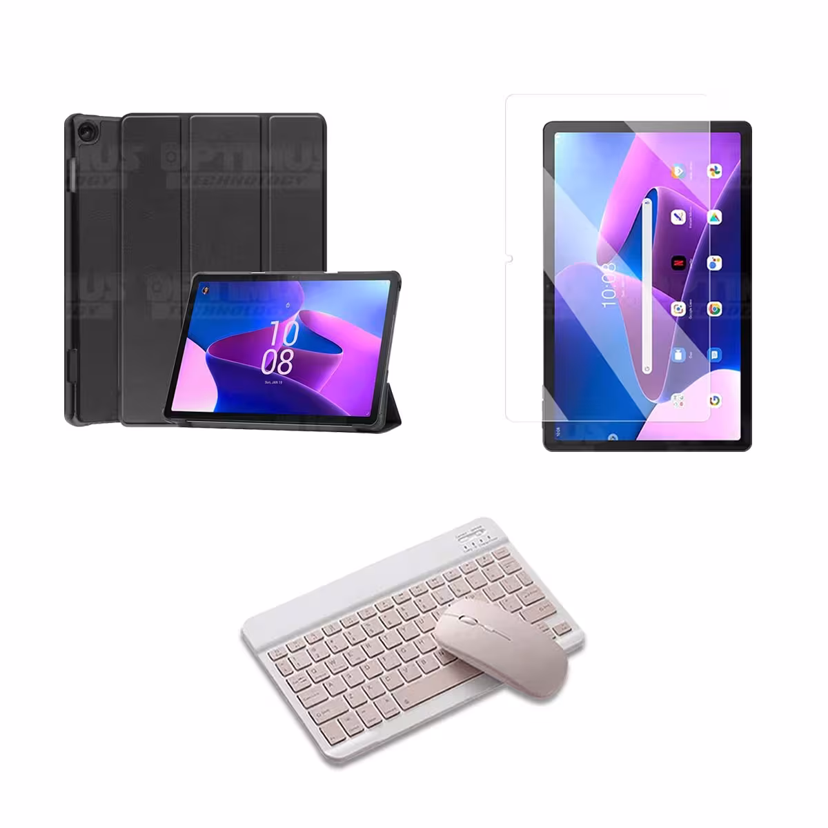 Kit Vidrio templado + Case Protector + Teclado y Mouse Bluetooth Tablet Lenovo M10 HD 3rd Generación TB-328 2022 10.1 Pulgadas