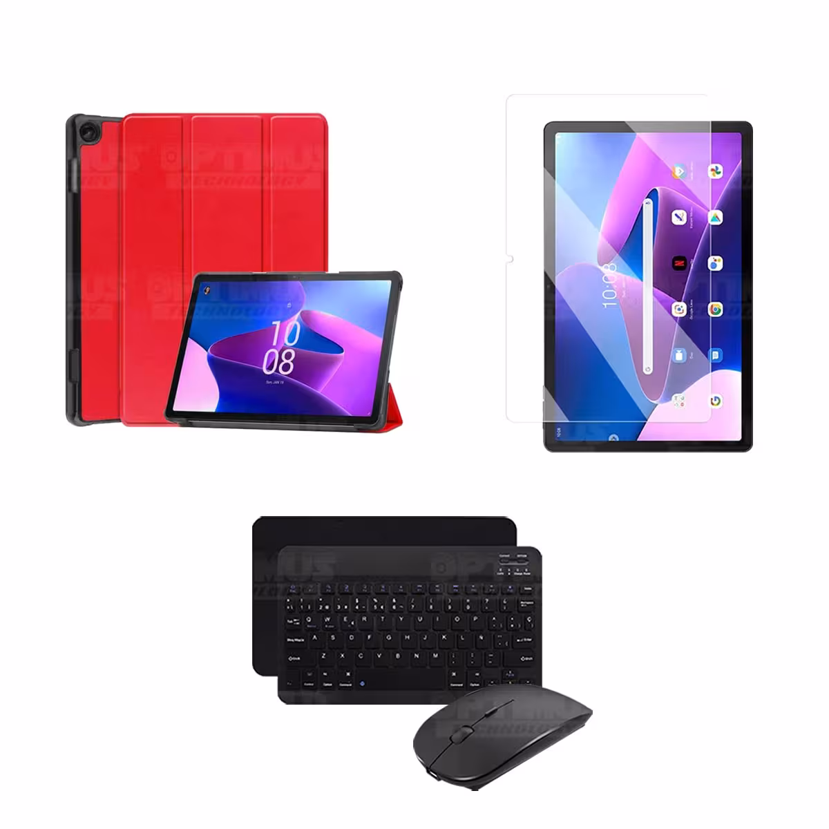 Kit Vidrio templado + Case Protector + Teclado y Mouse Bluetooth Tablet Lenovo M10 HD 3rd Generación TB-328 2022 10.1 Pulgadas