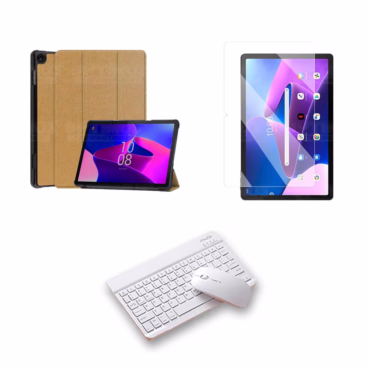 Kit Vidrio templado + Case Protector + Teclado y Mouse Bluetooth Tablet Lenovo M10 HD 3rd Generación TB-328 2022 10.1 Pulgadas