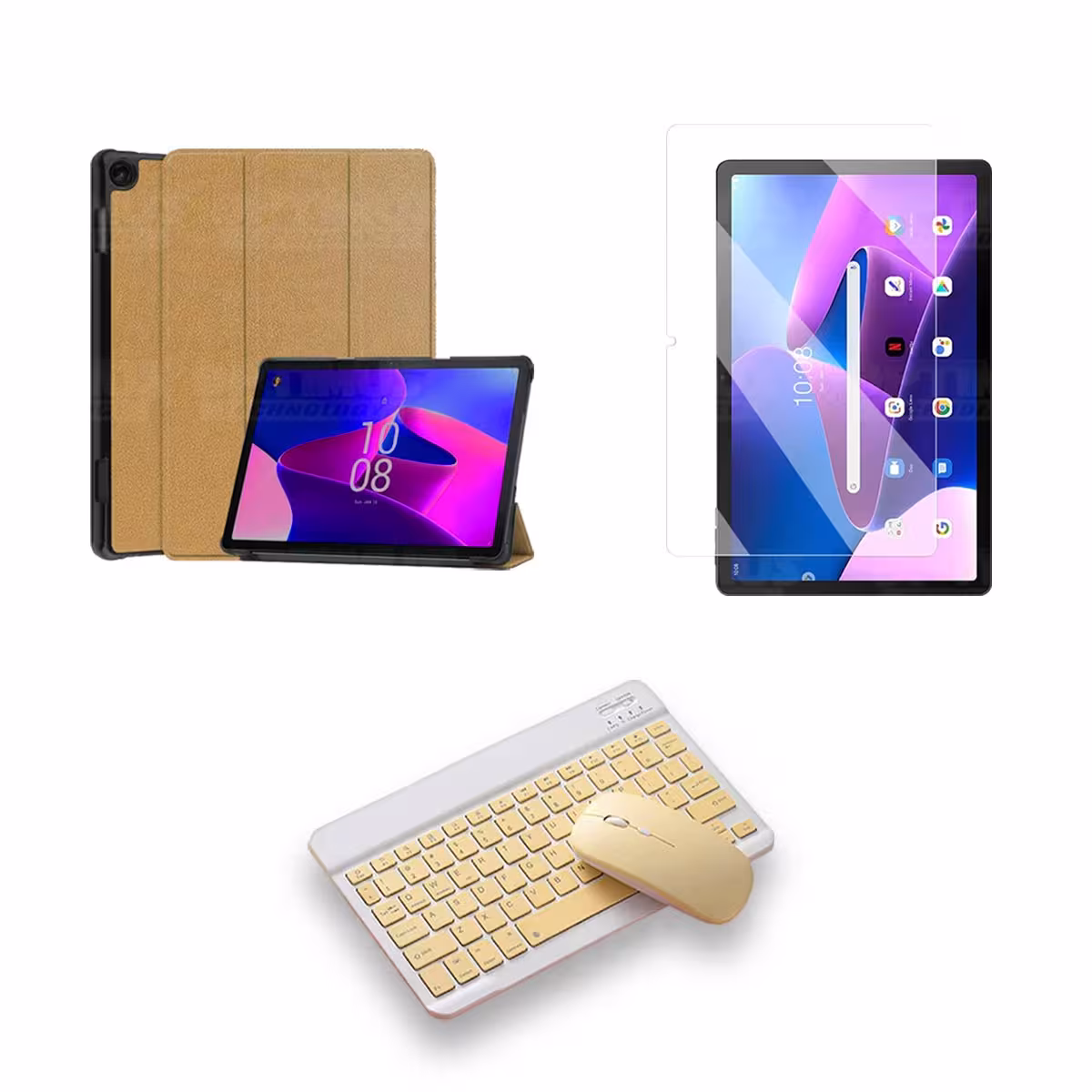 Kit Vidrio templado + Case Protector + Teclado y Mouse Bluetooth Tablet Lenovo M10 HD 3rd Generación TB-328 2022 10.1 Pulgadas