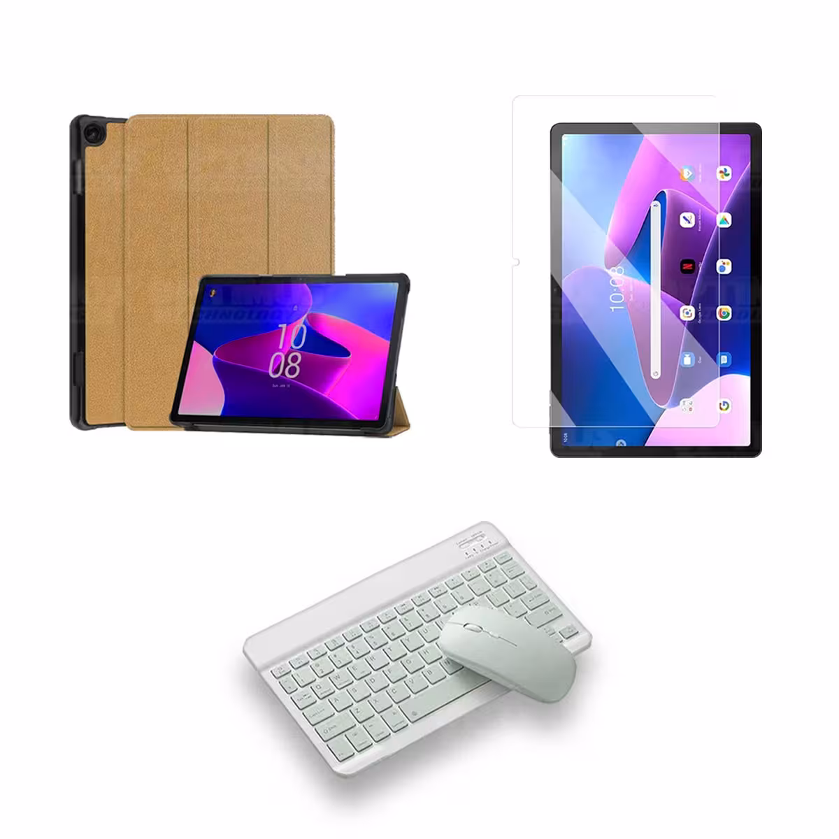 Kit Vidrio templado + Case Protector + Teclado y Mouse Bluetooth Tablet Lenovo M10 HD 3rd Generación TB-328 2022 10.1 Pulgadas