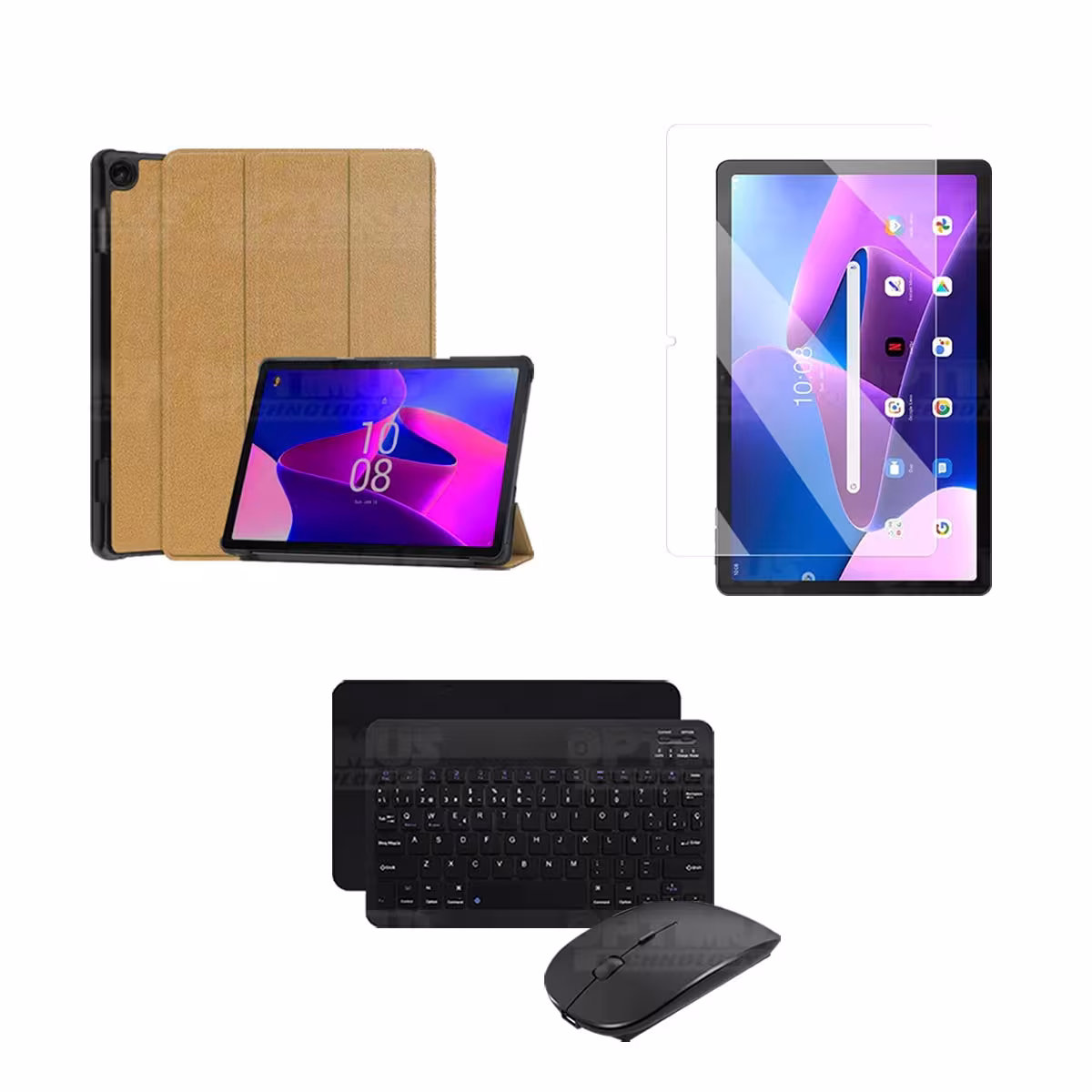 Kit Vidrio templado + Case Protector + Teclado y Mouse Bluetooth Tablet Lenovo M10 HD 3rd Generación TB-328 2022 10.1 Pulgadas