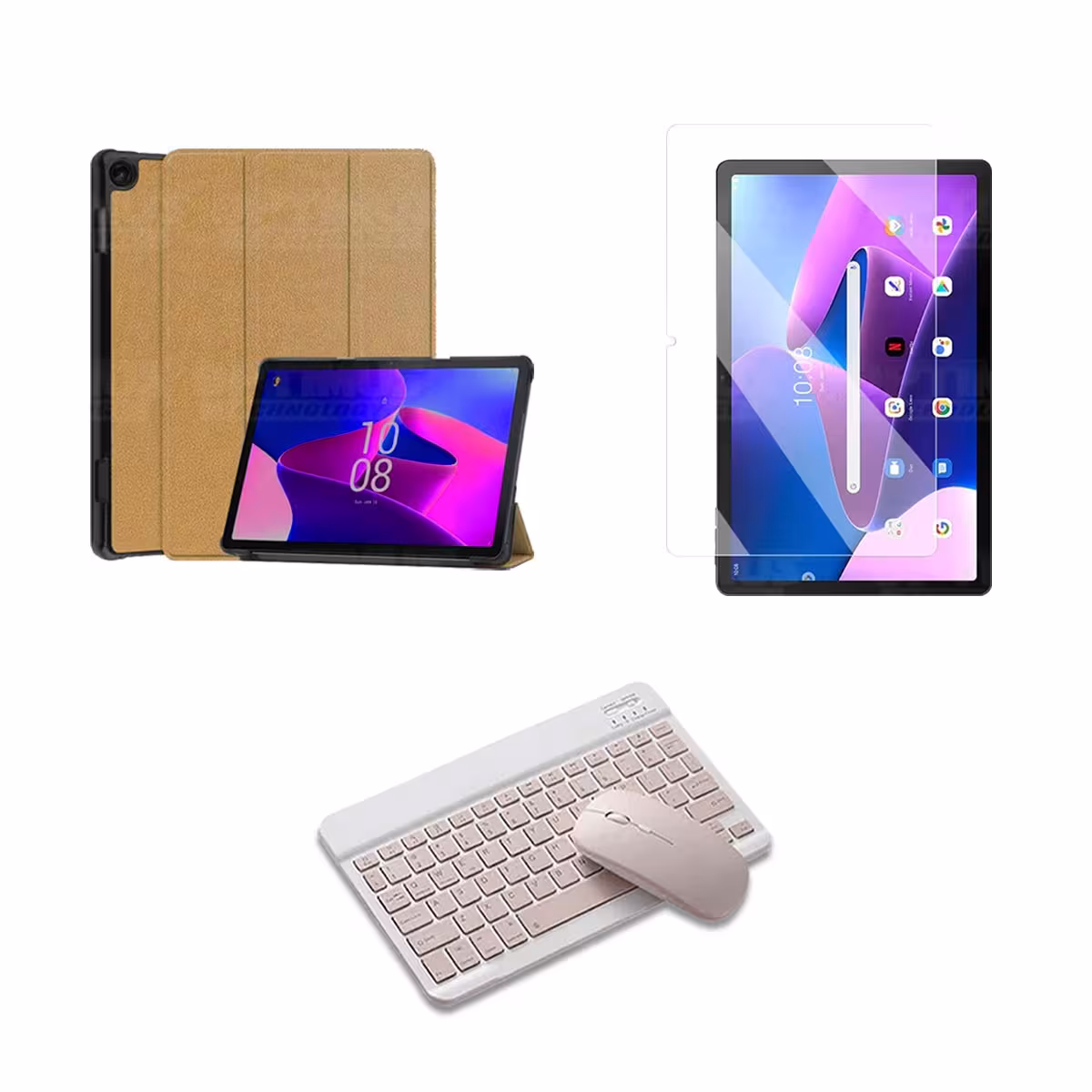 Kit Vidrio templado + Case Protector + Teclado y Mouse Bluetooth Tablet Lenovo M10 HD 3rd Generación TB-328 2022 10.1 Pulgadas