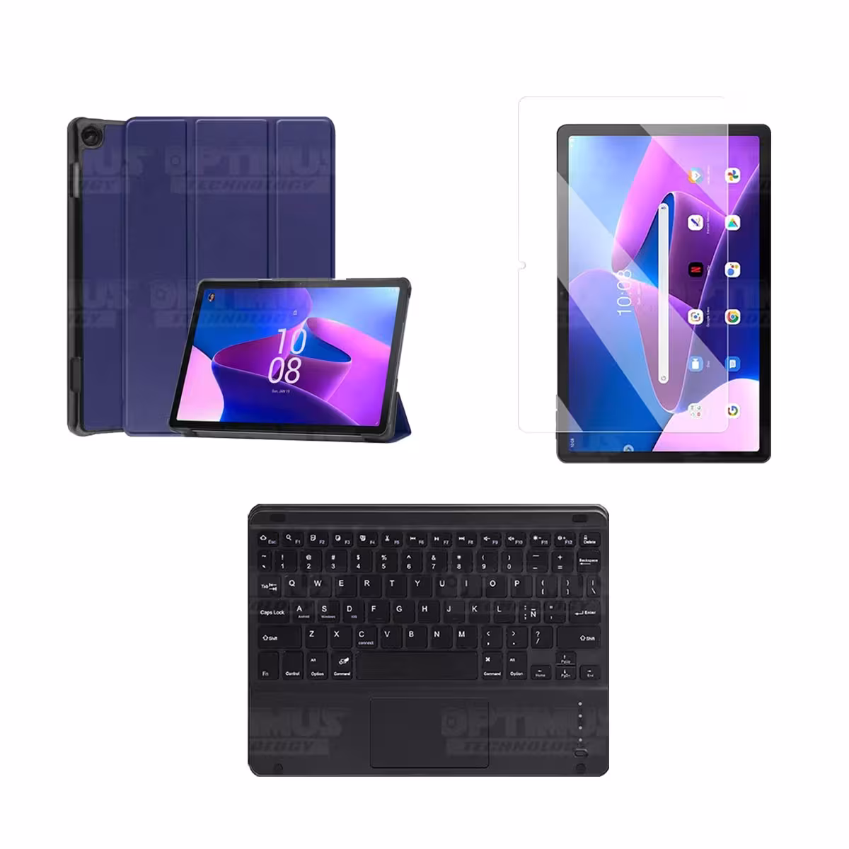 Kit Vidrio templado + Case Protector + Teclado Touchpad Bluetooth Tablet Lenovo M10 HD 3rd Generacion TB-328 2022 10.1 Pulgadas