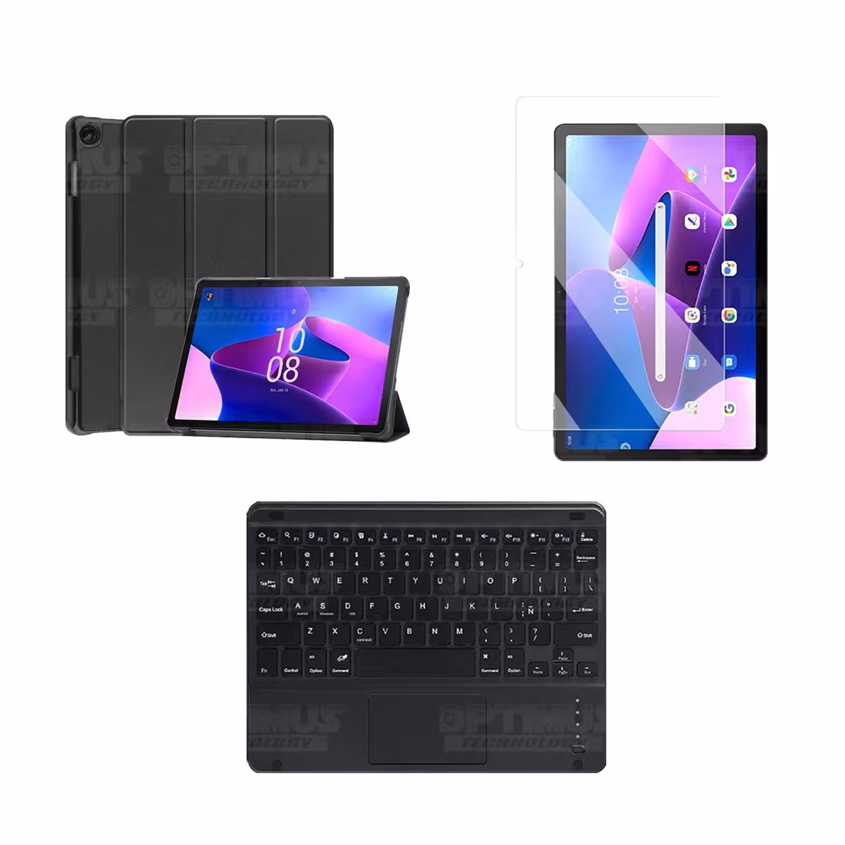 Kit Vidrio templado + Case Protector + Teclado Touchpad Bluetooth Tablet Lenovo M10 HD 3rd Generacion TB-328 2022 10.1 Pulgadas