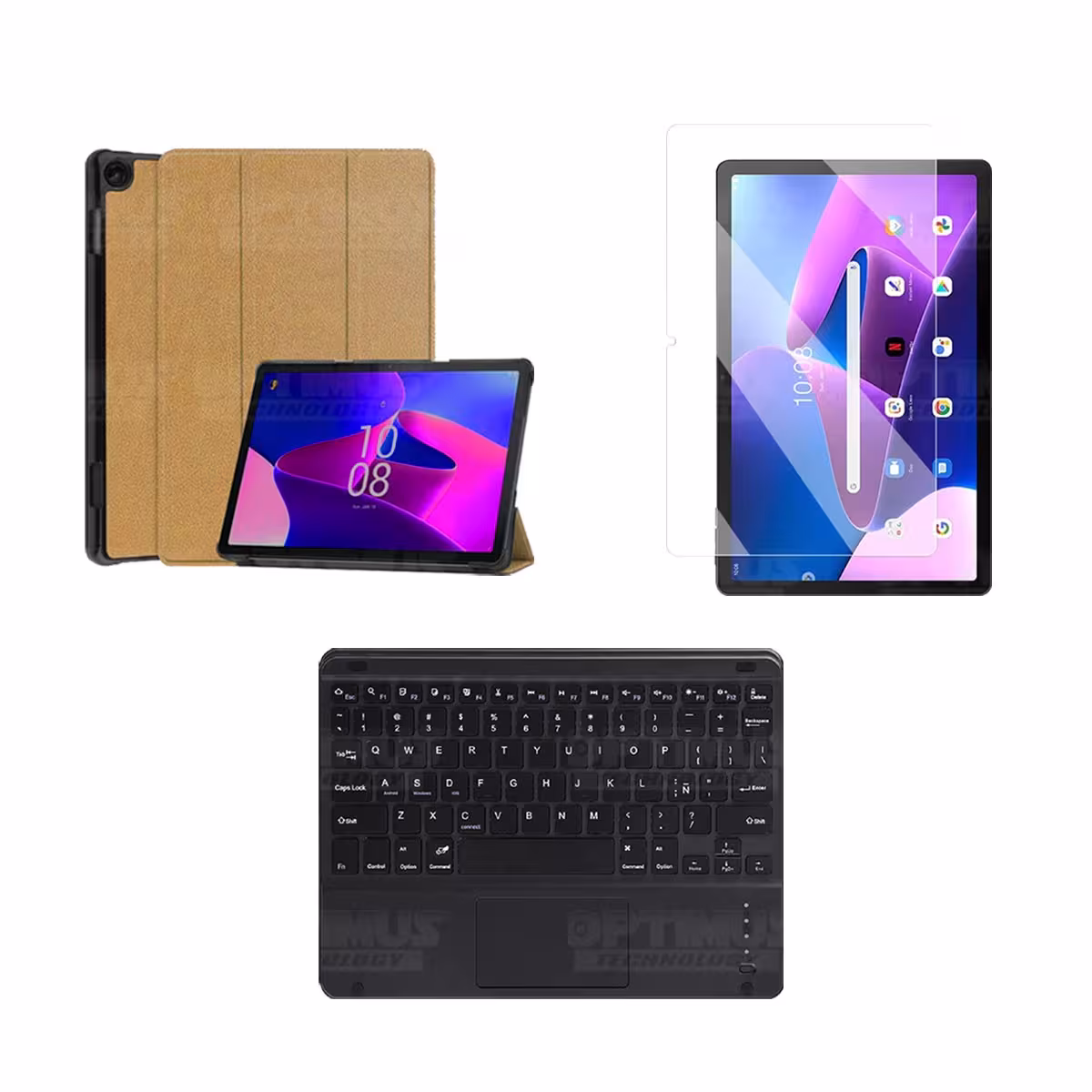 Kit Vidrio templado + Case Protector + Teclado Touchpad Bluetooth Tablet Lenovo M10 HD 3rd Generacion TB-328 2022 10.1 Pulgadas