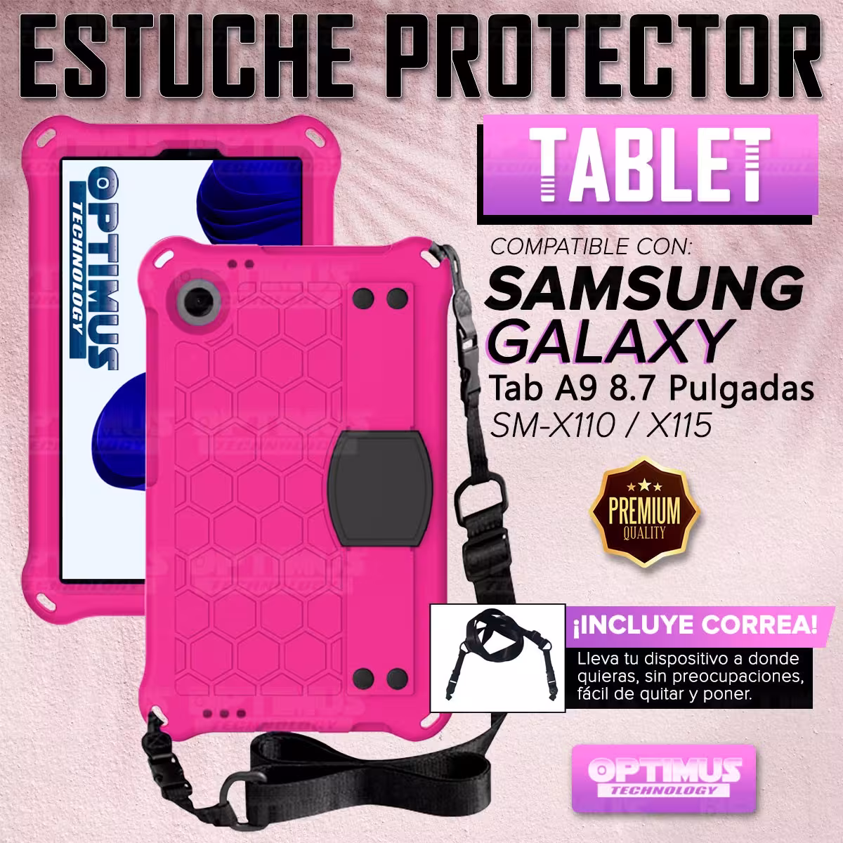 Kit Vidrio Cristal Templado Y Estuche Protector Anti golpes Correa para Tablet Samsung Galaxy Tab A9 8.7 Pulgadas SM-X110 X115