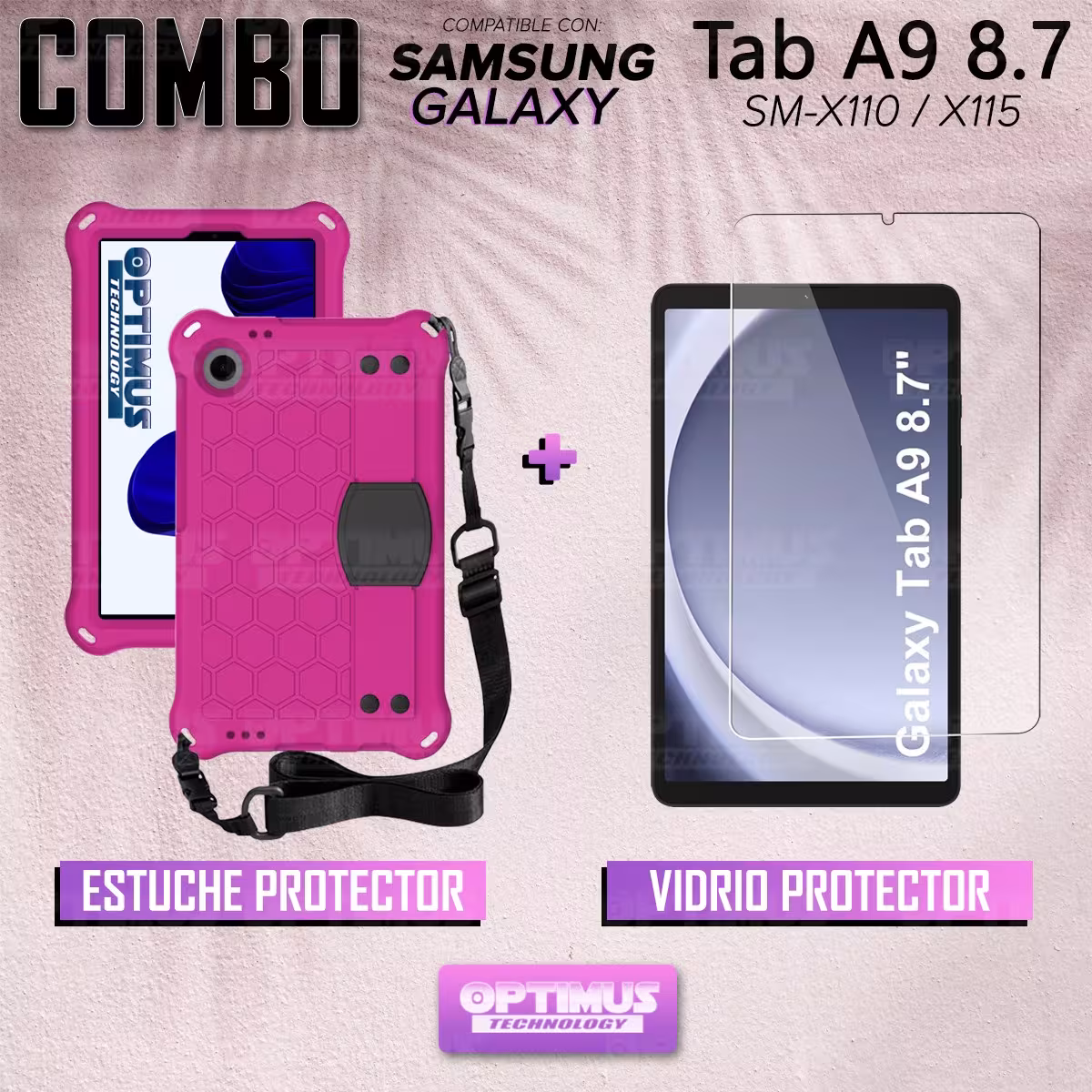 Kit Vidrio Cristal Templado Y Estuche Protector Anti golpes Correa para Tablet Samsung Galaxy Tab A9 8.7 Pulgadas SM-X110 X115