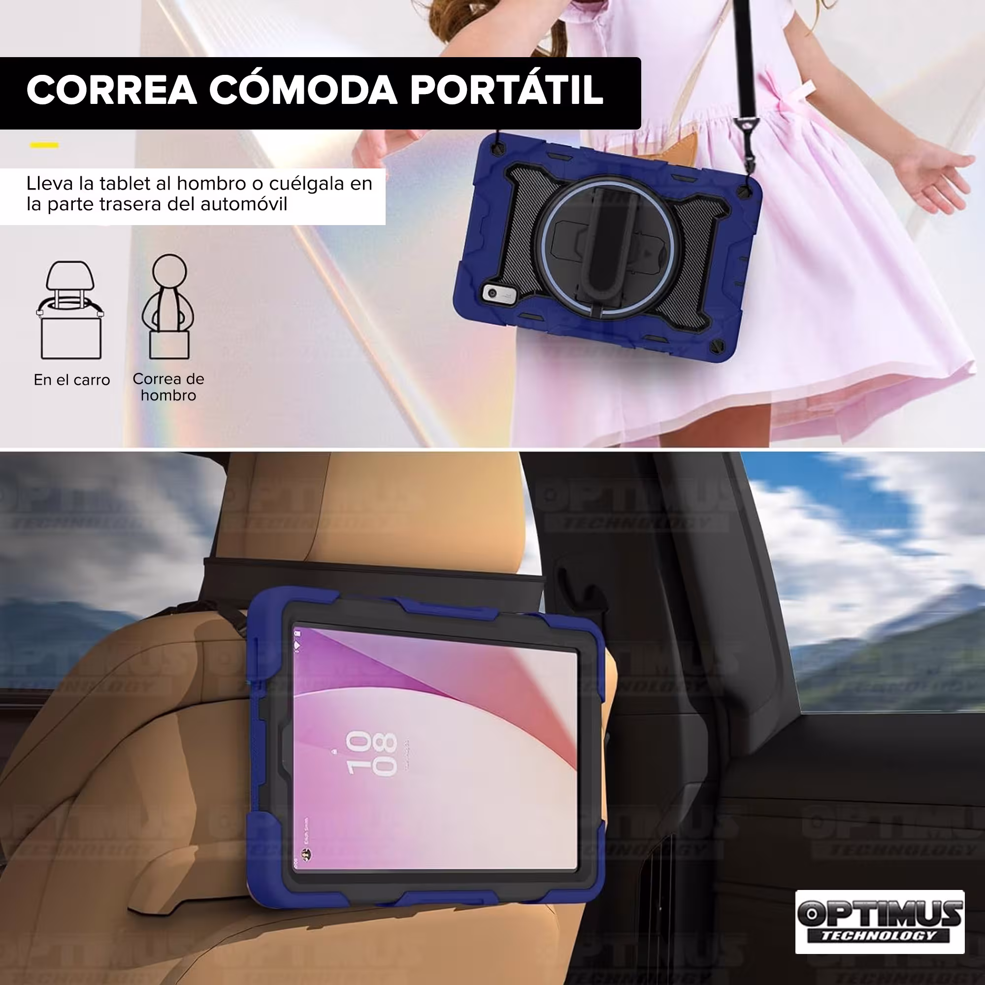 Estuche Protector con Correa y soporte giratorio 360° Tablet Lenovo Tab M9 9 Pulgadas LTE 2023 TB310FU / TB-310XU Anti golpes