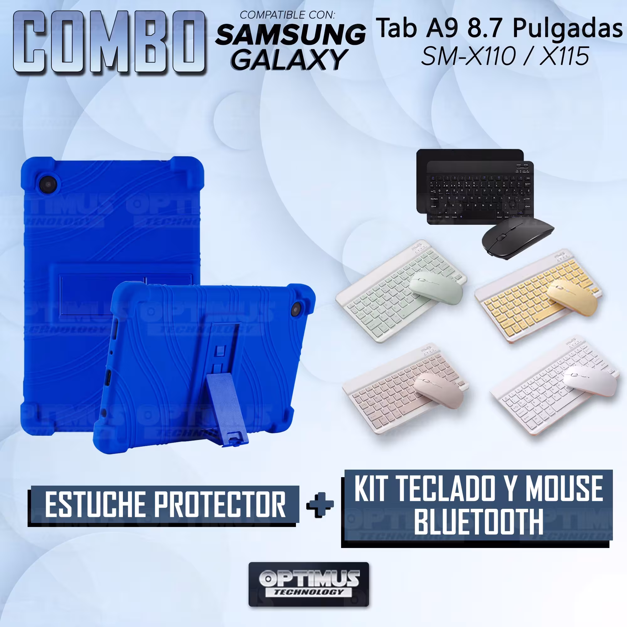 Kit Case Forro Protector Antigolpes + Teclado y Mouse Bluetooth para Tablet Samsung Galaxy Tab A9 8.7 Pulgadas SM-X110 / X115
