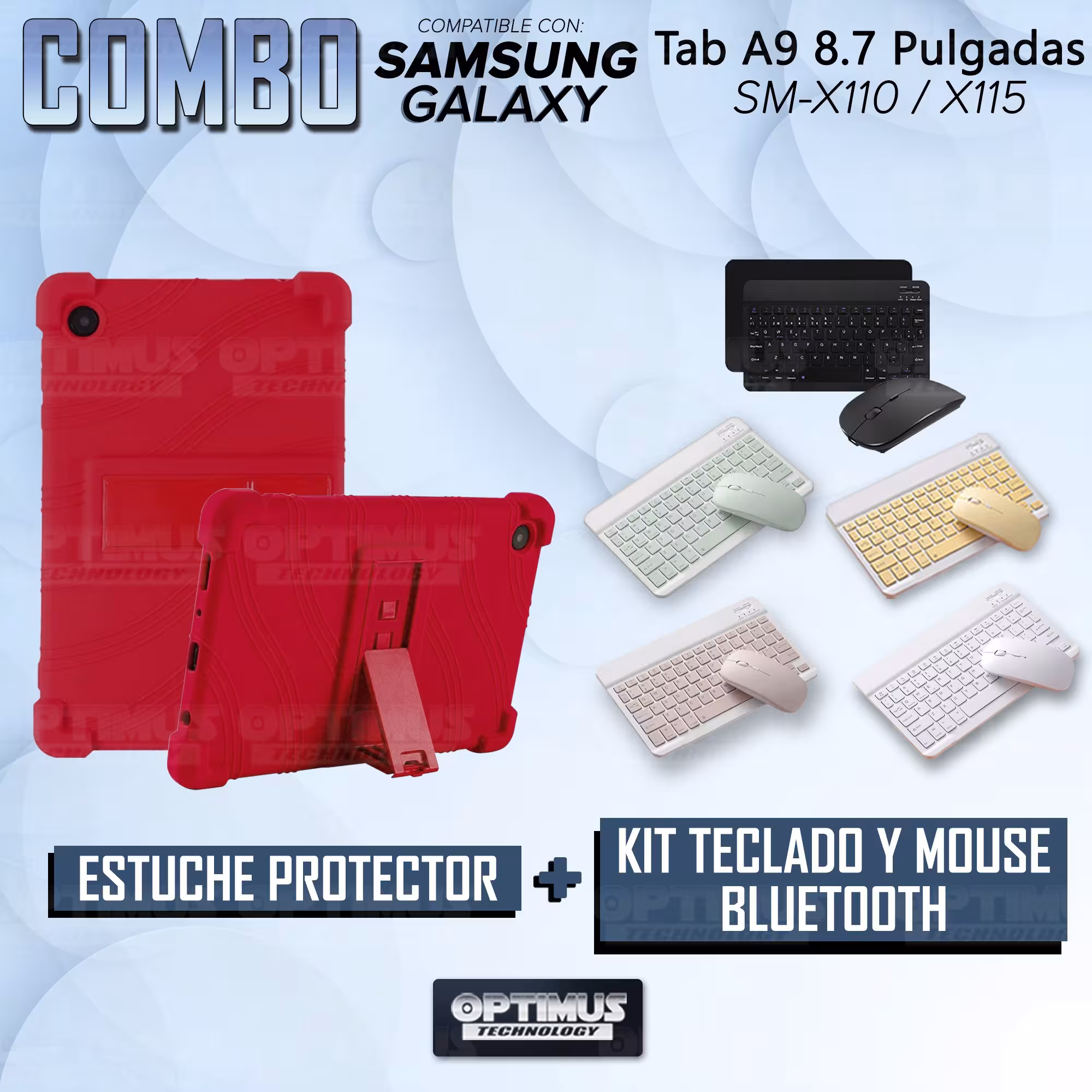 Kit Case Forro Protector Antigolpes + Teclado y Mouse Bluetooth para Tablet Samsung Galaxy Tab A9 8.7 Pulgadas SM-X110 / X115