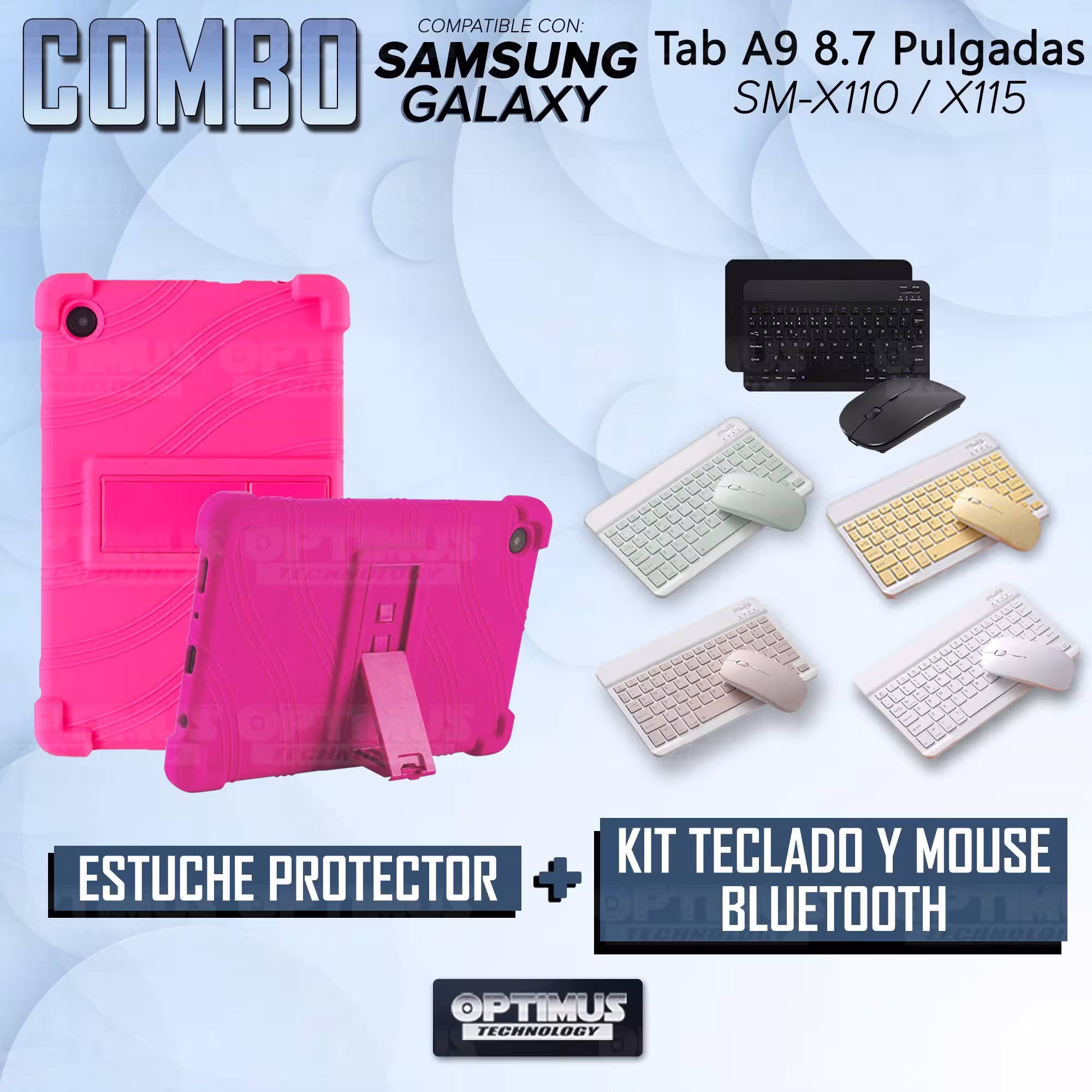 Kit Case Forro Protector Antigolpes + Teclado y Mouse Bluetooth para Tablet Samsung Galaxy Tab A9 8.7 Pulgadas SM-X110 / X115