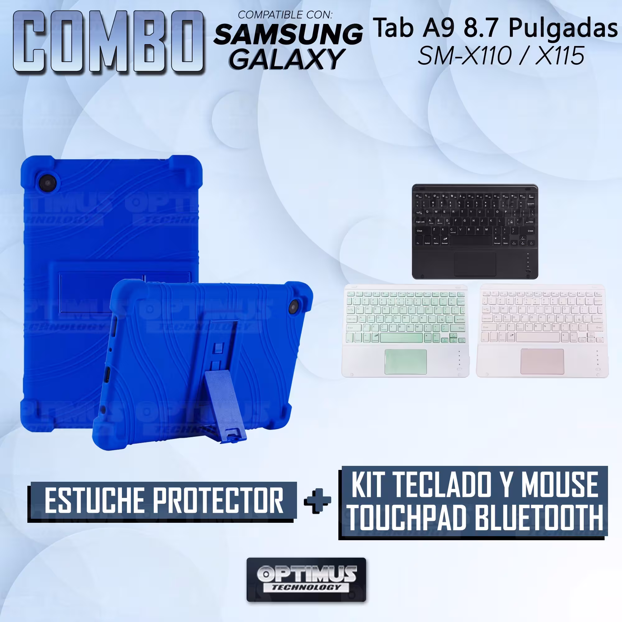 Kit Case Estuche Protector Antigolpes + Teclado Touchpad Bluetooth para Tablet Samsung Galaxy Tab A9 8.7 Pulgadas SM-X110 / X115