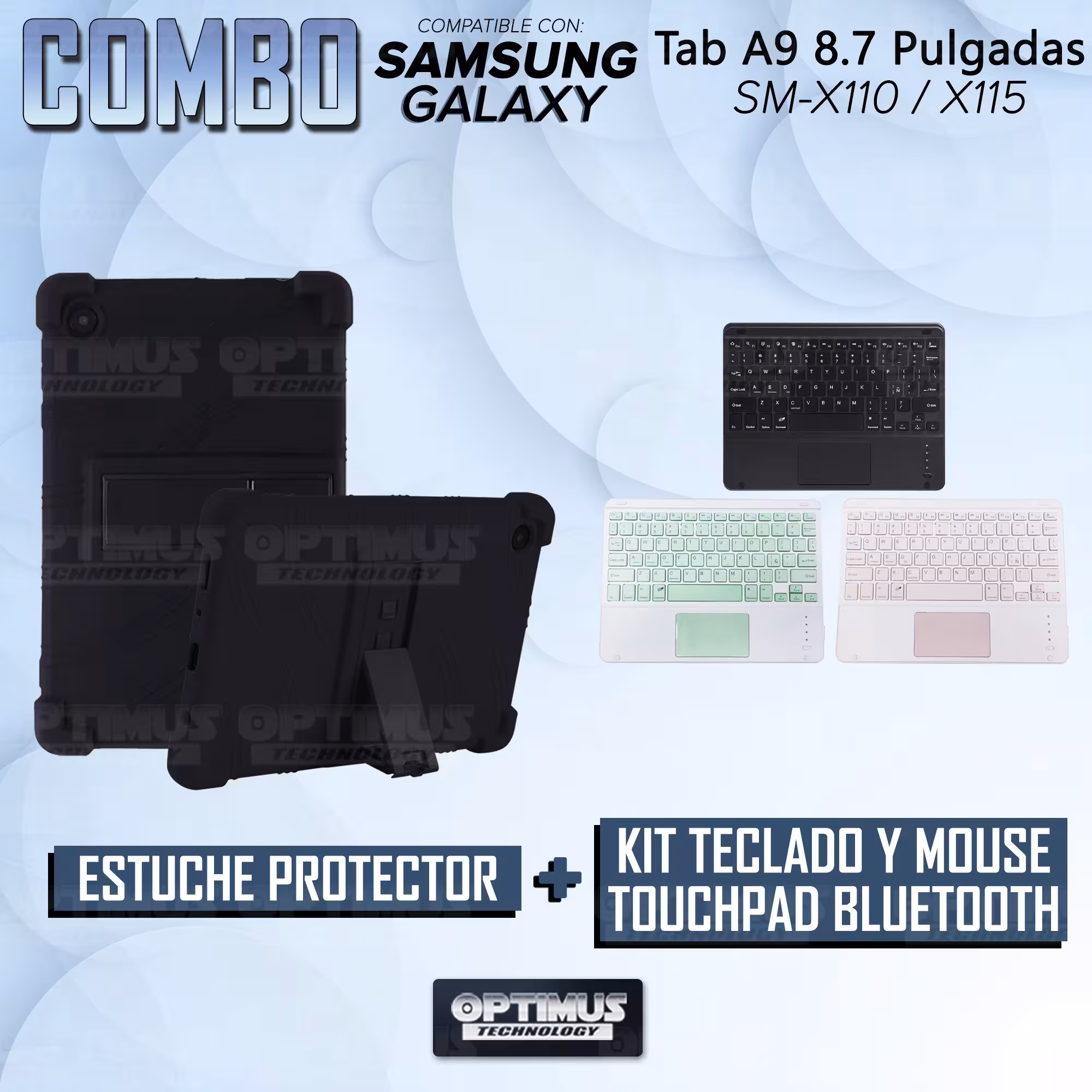 Kit Case Estuche Protector Antigolpes + Teclado Touchpad Bluetooth para Tablet Samsung Galaxy Tab A9 8.7 Pulgadas SM-X110 / X115