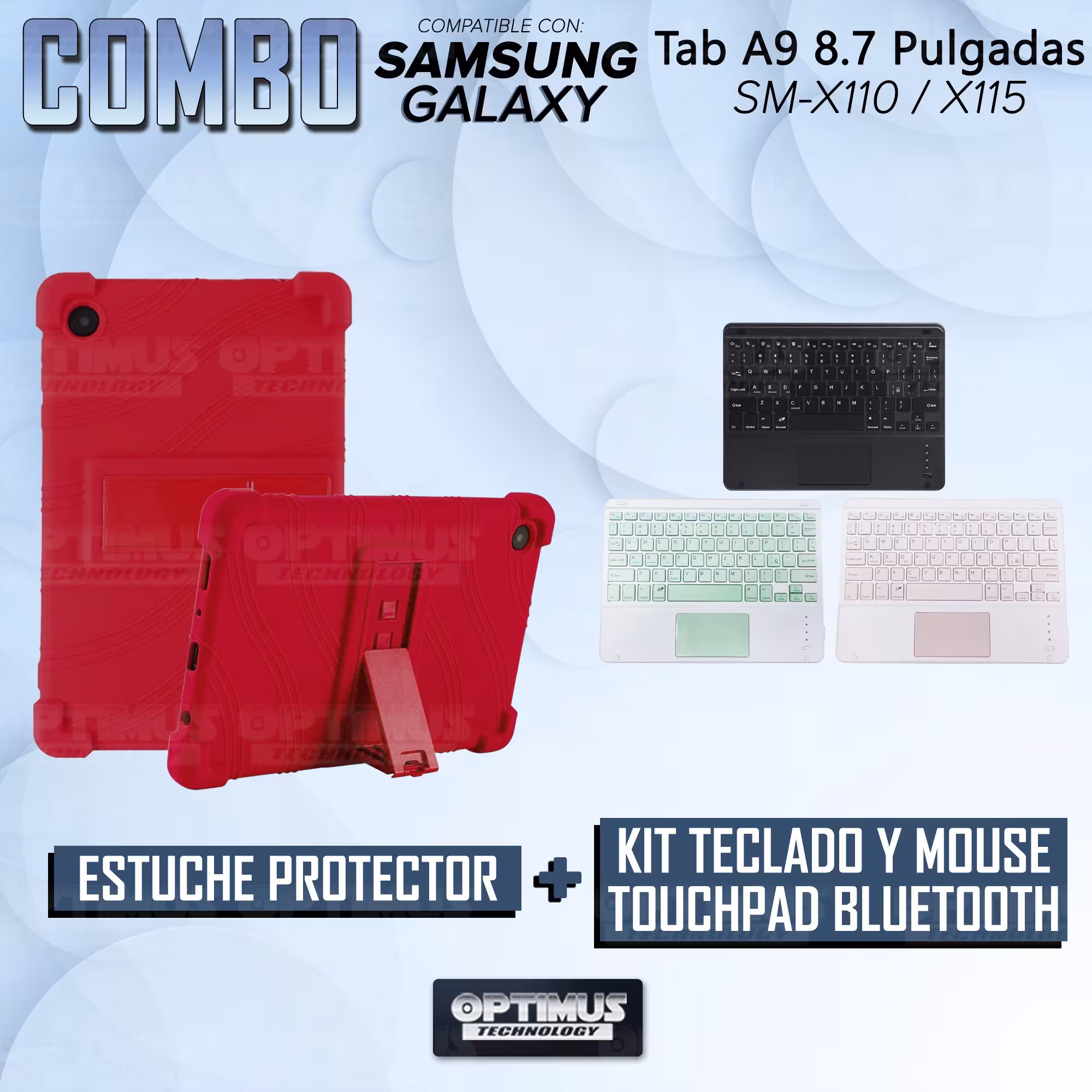 Kit Case Estuche Protector Antigolpes + Teclado Touchpad Bluetooth para Tablet Samsung Galaxy Tab A9 8.7 Pulgadas SM-X110 / X115