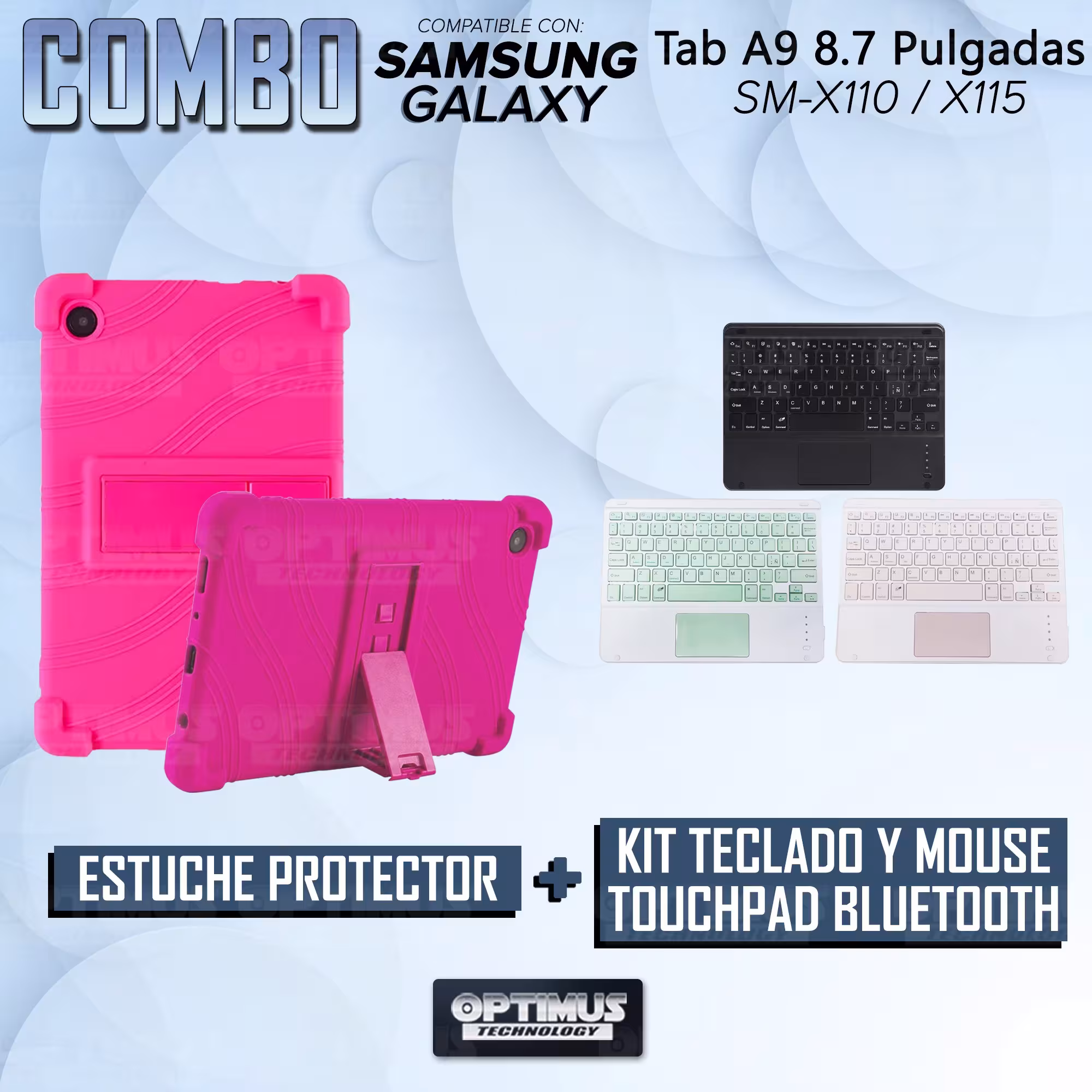 Kit Case Estuche Protector Antigolpes + Teclado Touchpad Bluetooth para Tablet Samsung Galaxy Tab A9 8.7 Pulgadas SM-X110 / X115