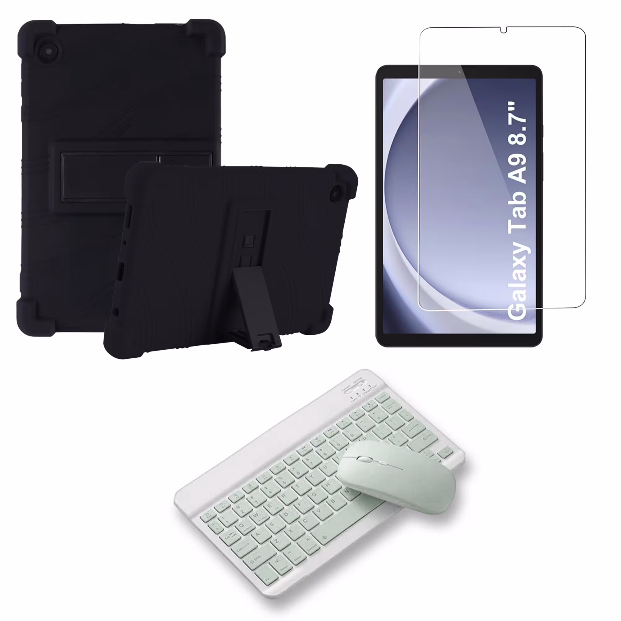Kit Vidrio templado + Estuche Protector Goma + Teclado Bluetooth Tablet Samsung Galaxy Tab A9 8.7 Pulgadas SM-X110 / X115