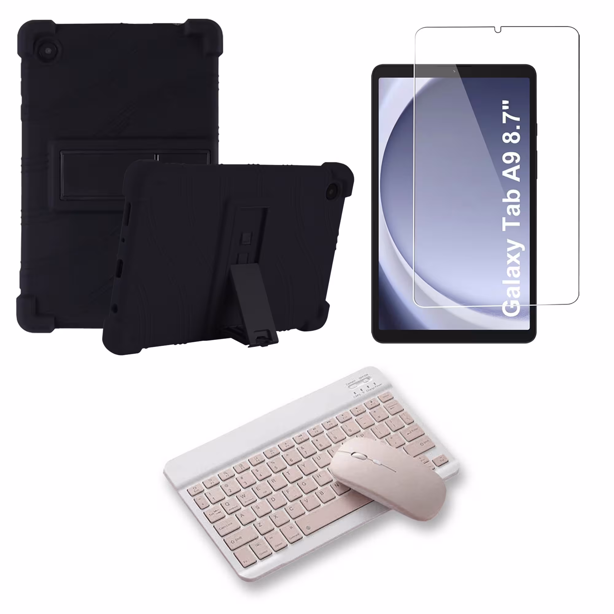 Kit Vidrio templado + Estuche Protector Goma + Teclado Bluetooth Tablet Samsung Galaxy Tab A9 8.7 Pulgadas SM-X110 / X115