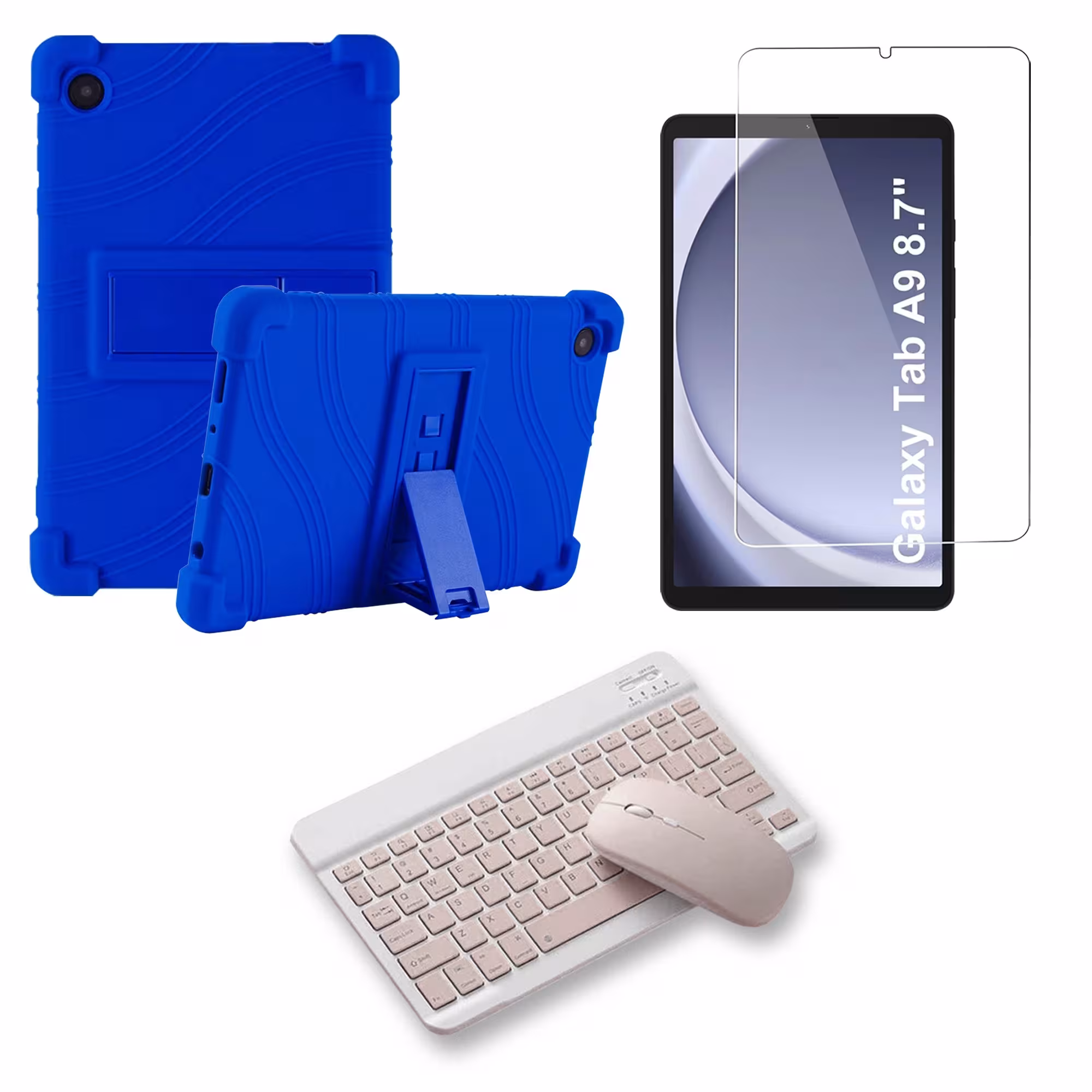 Kit Vidrio templado + Estuche Protector Goma + Teclado Bluetooth Tablet Samsung Galaxy Tab A9 8.7 Pulgadas SM-X110 / X115