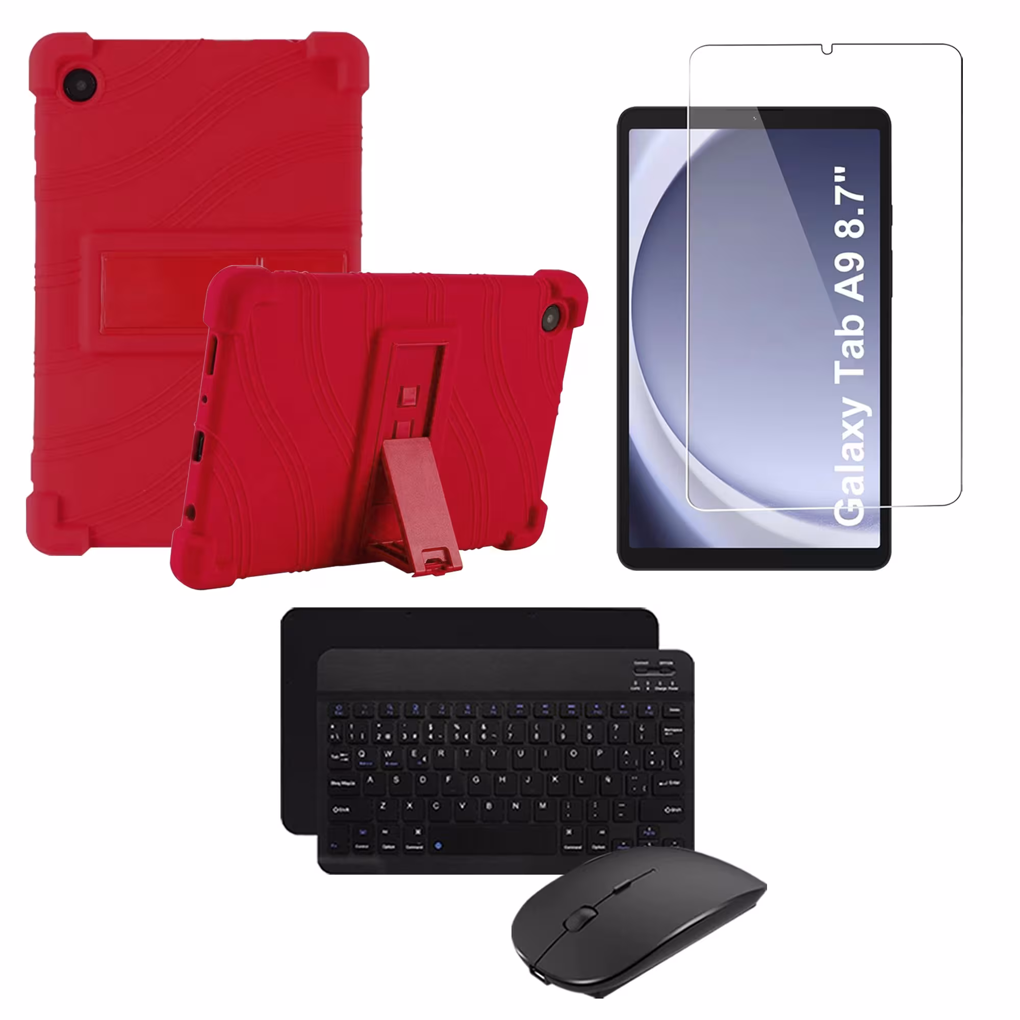 Kit Vidrio templado + Estuche Protector Goma + Teclado Bluetooth Tablet Samsung Galaxy Tab A9 8.7 Pulgadas SM-X110 / X115