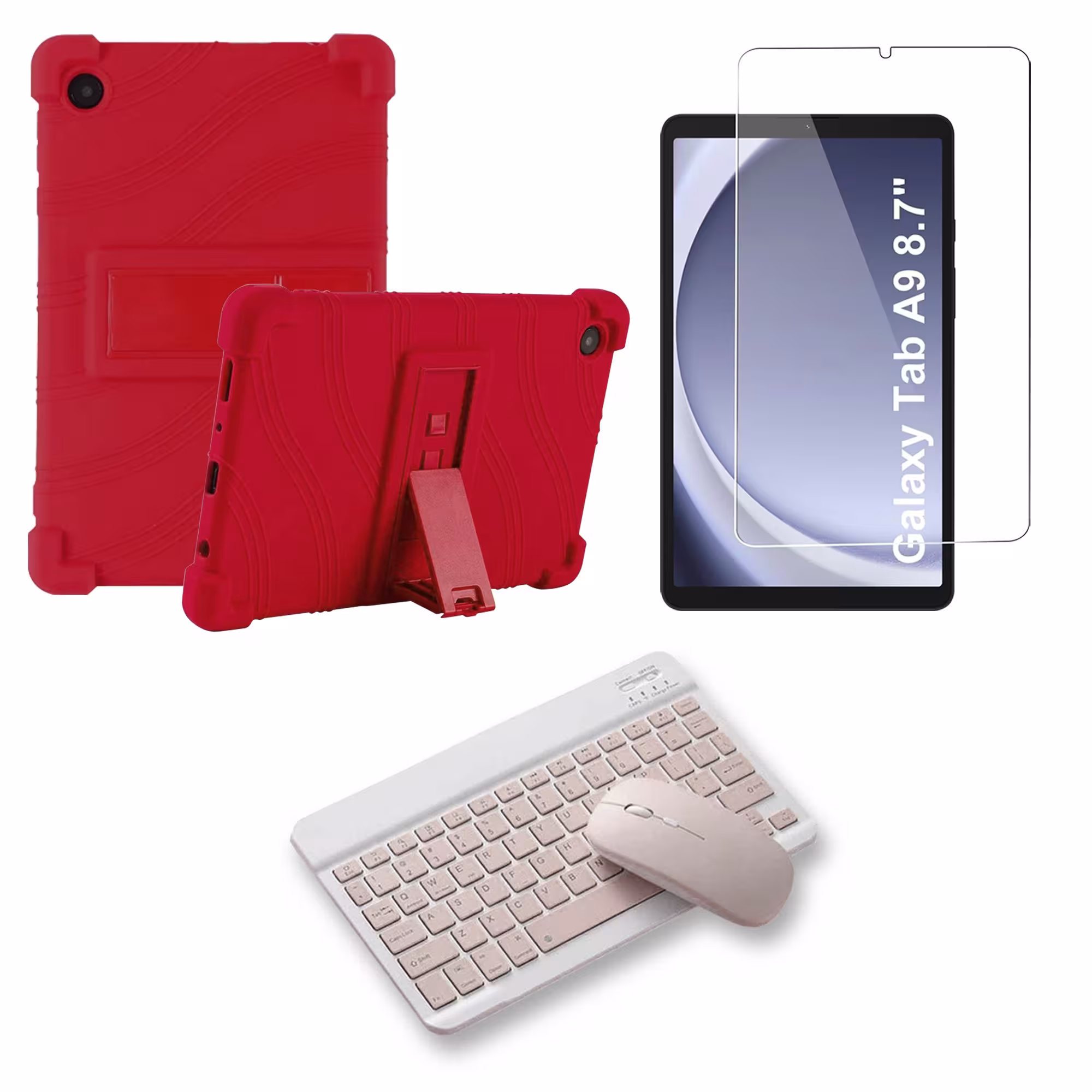 Kit Vidrio templado + Estuche Protector Goma + Teclado Bluetooth Tablet Samsung Galaxy Tab A9 8.7 Pulgadas SM-X110 / X115