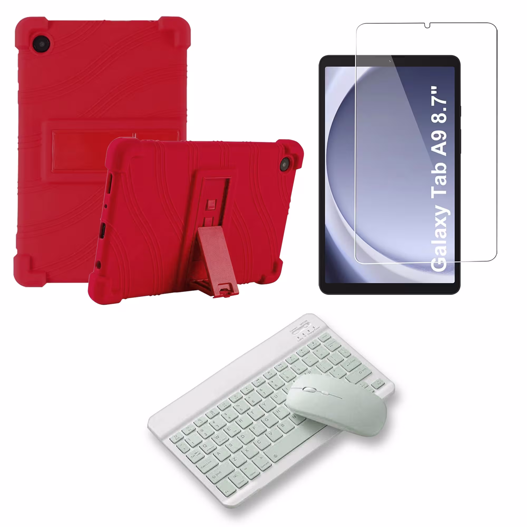 Kit Vidrio templado + Estuche Protector Goma + Teclado Bluetooth Tablet Samsung Galaxy Tab A9 8.7 Pulgadas SM-X110 / X115