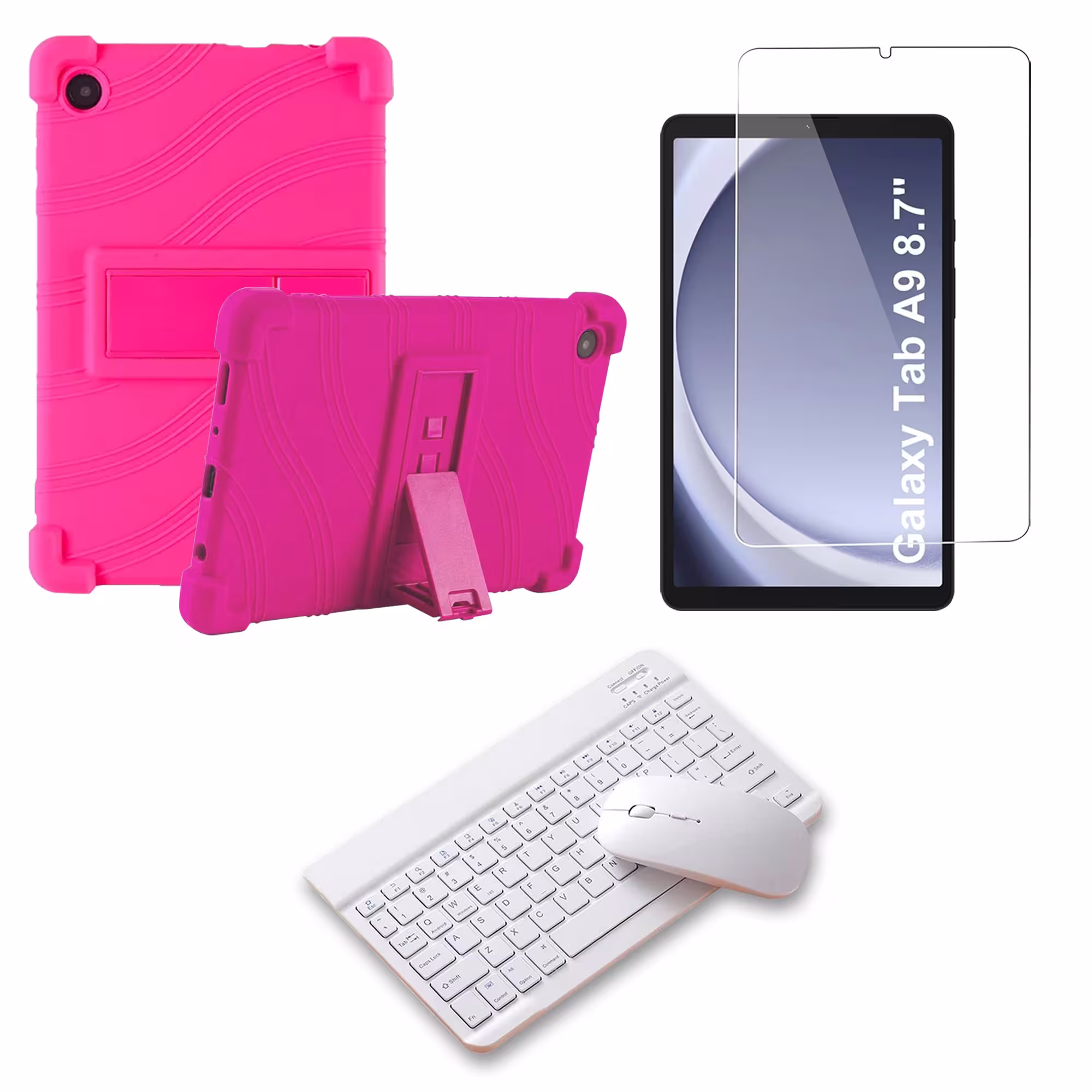Kit Vidrio templado + Estuche Protector Goma + Teclado Bluetooth Tablet Samsung Galaxy Tab A9 8.7 Pulgadas SM-X110 / X115