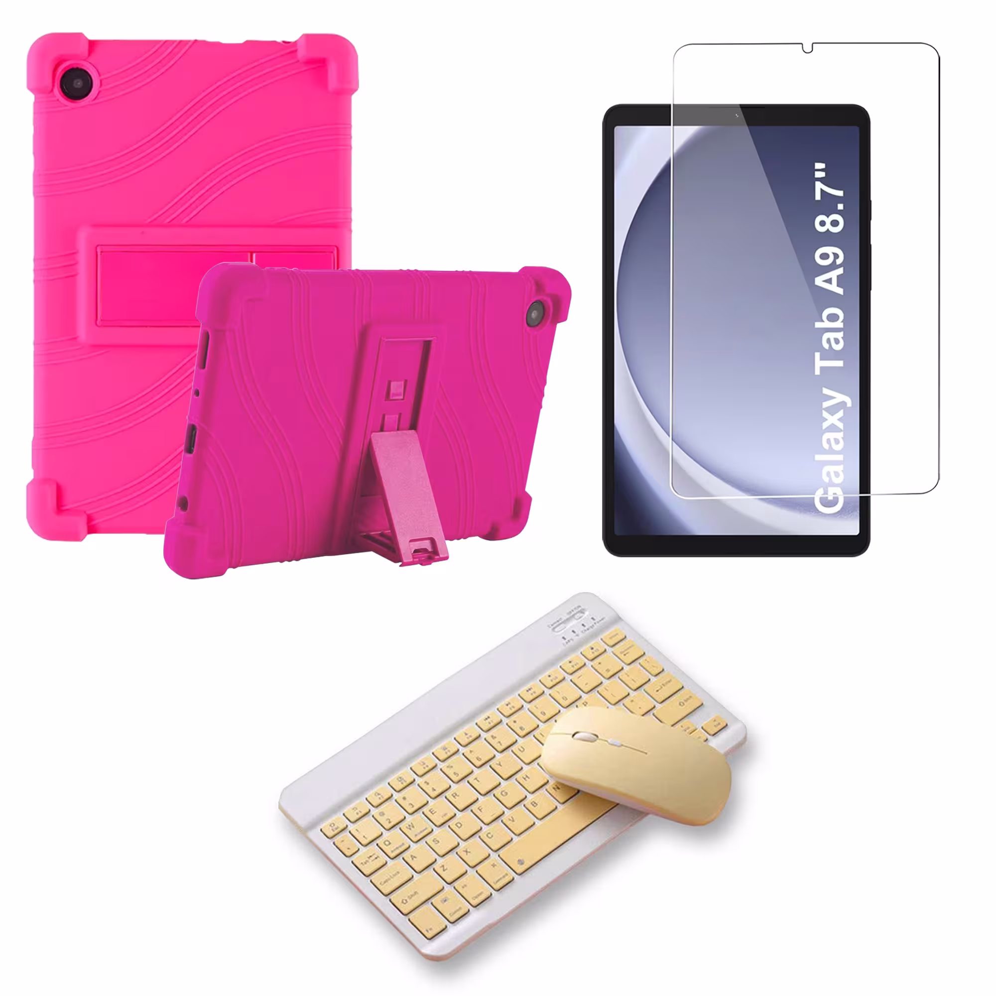 Kit Vidrio templado + Estuche Protector Goma + Teclado Bluetooth Tablet Samsung Galaxy Tab A9 8.7 Pulgadas SM-X110 / X115