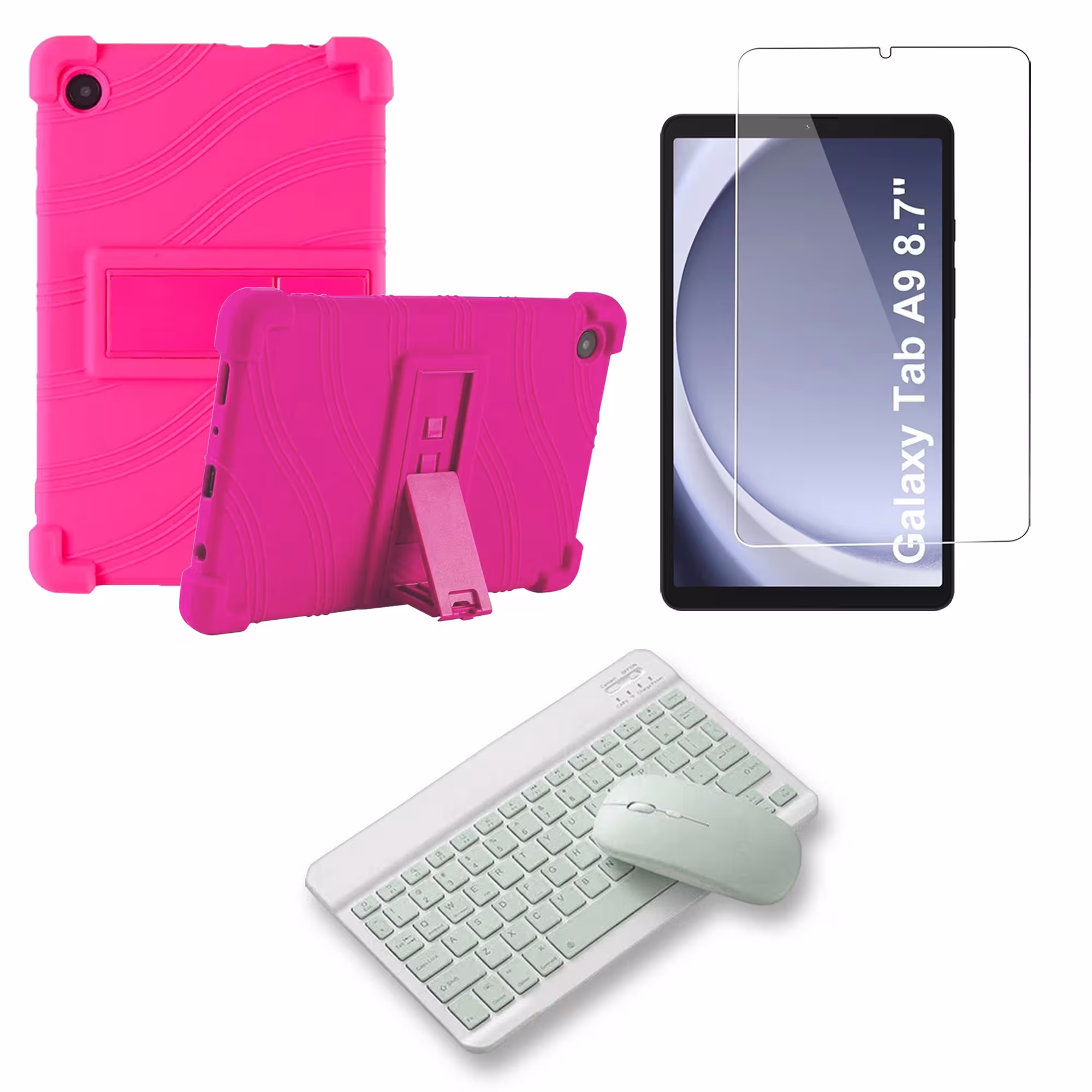 Kit Vidrio templado + Estuche Protector Goma + Teclado Bluetooth Tablet Samsung Galaxy Tab A9 8.7 Pulgadas SM-X110 / X115