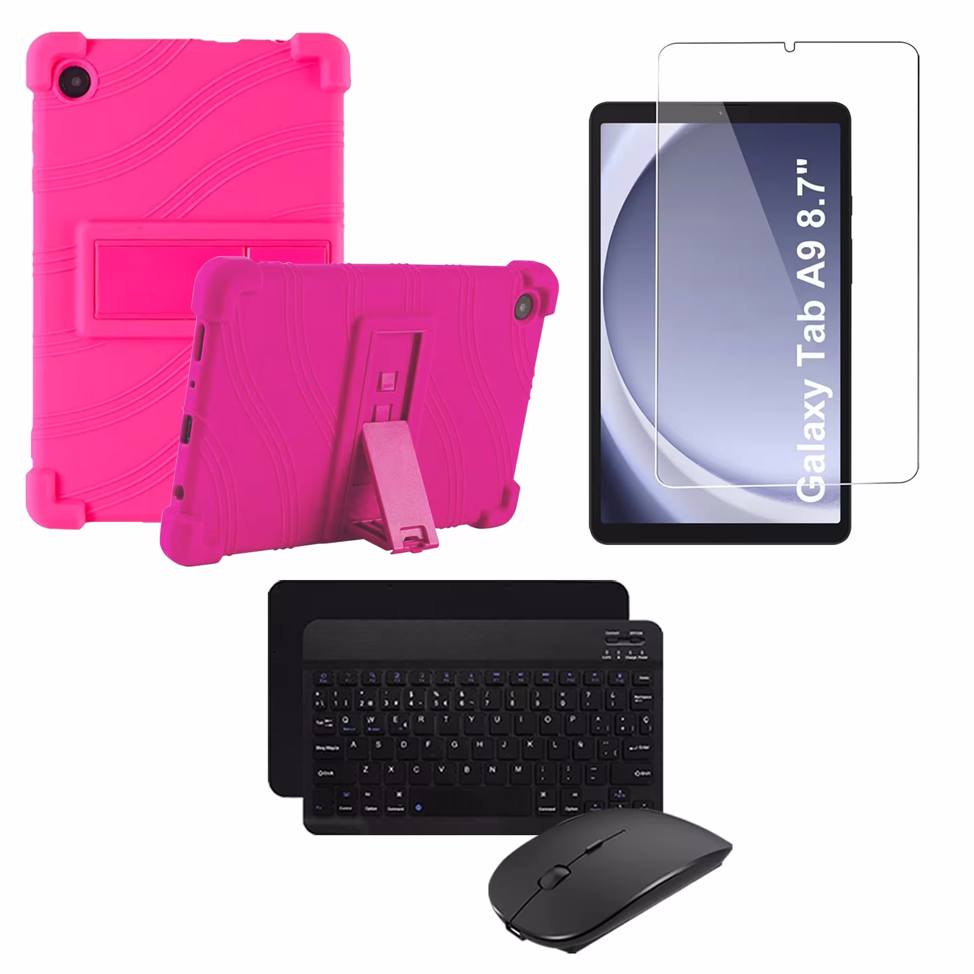 Kit Vidrio templado + Estuche Protector Goma + Teclado Bluetooth Tablet Samsung Galaxy Tab A9 8.7 Pulgadas SM-X110 / X115