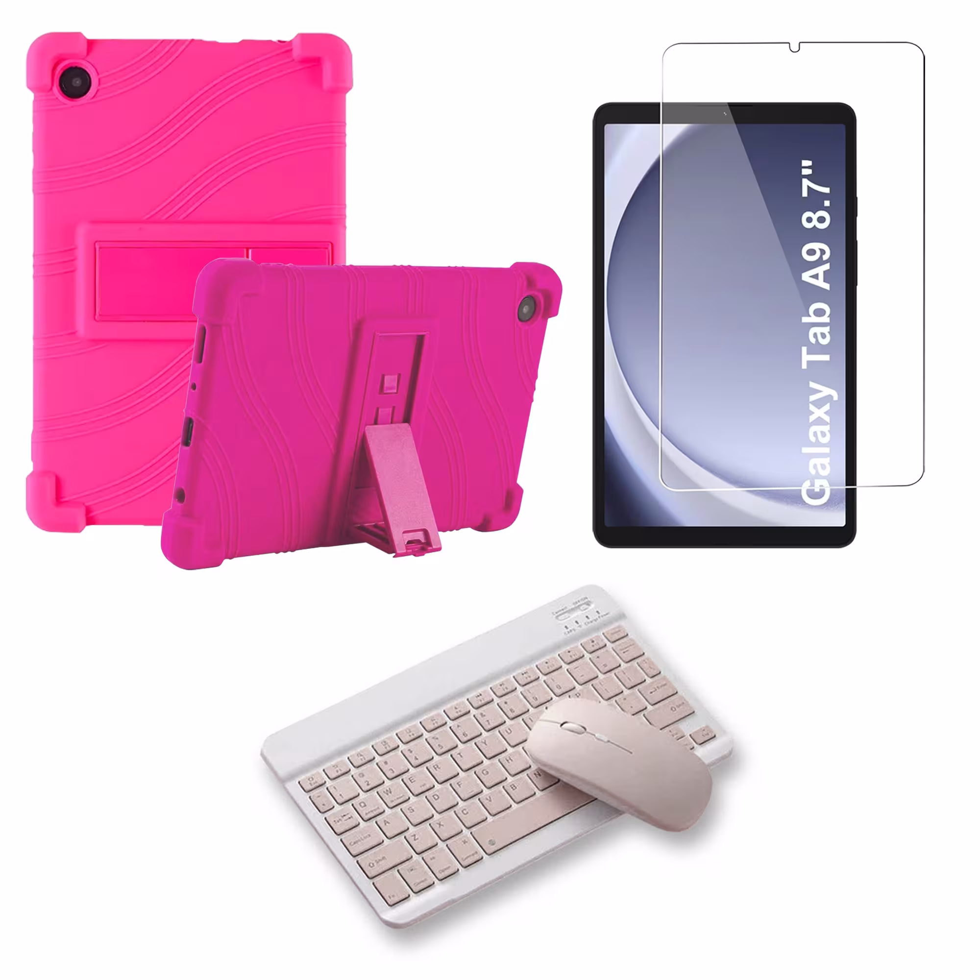 Kit Vidrio templado + Estuche Protector Goma + Teclado Bluetooth Tablet Samsung Galaxy Tab A9 8.7 Pulgadas SM-X110 / X115