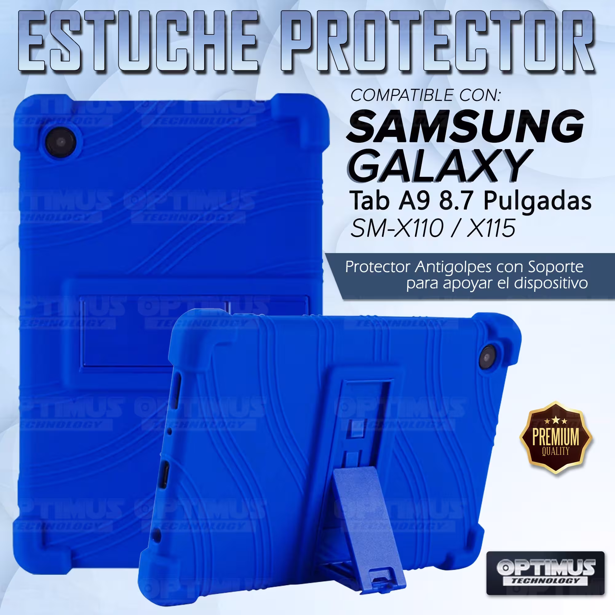 Kit Vidrio templado + Estuche Protector Goma + Teclado Bluetooth Tablet Samsung Galaxy Tab A9 8.7 Pulgadas SM-X110 / X115