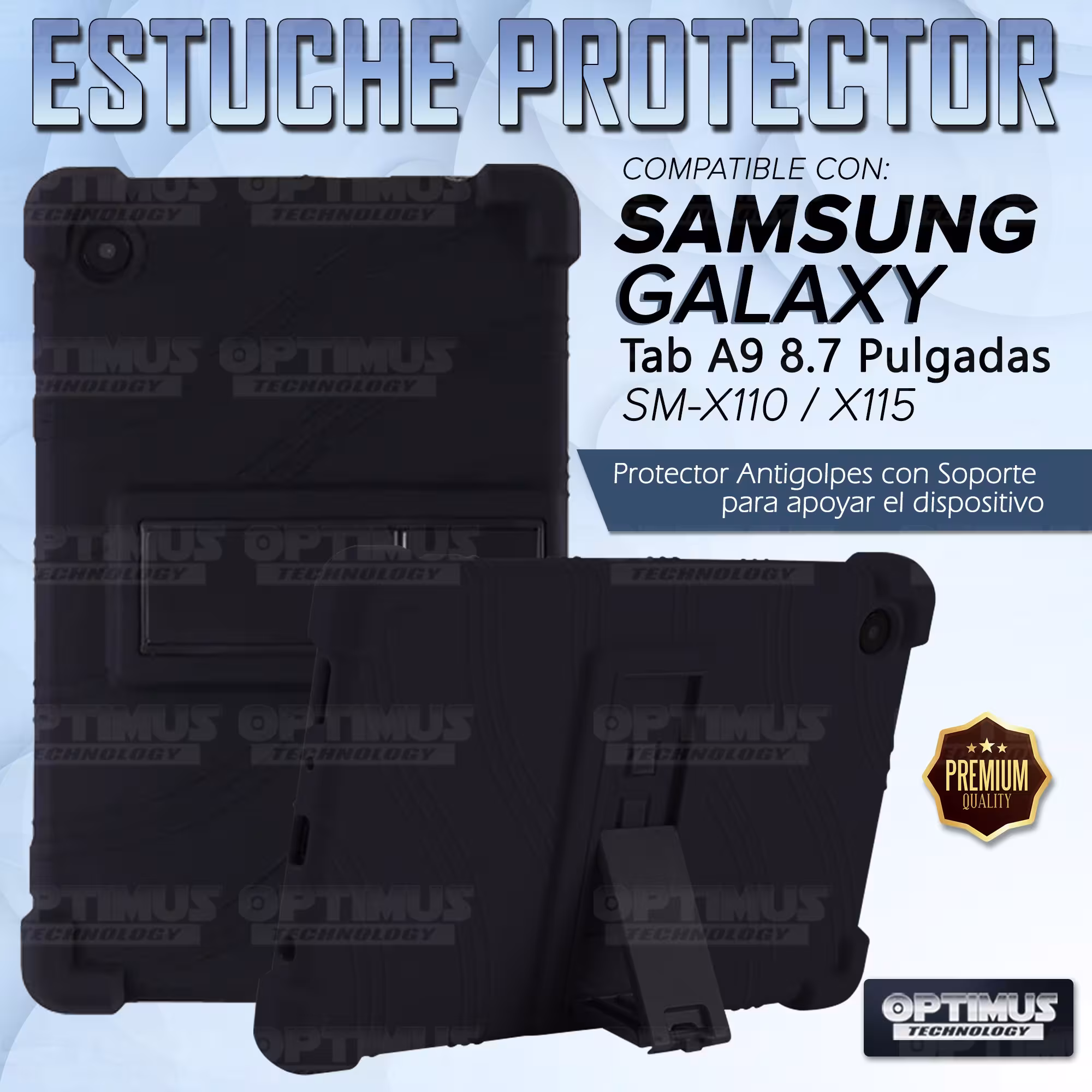 Kit Vidrio templado + Estuche Protector Goma + Teclado Bluetooth Tablet Samsung Galaxy Tab A9 8.7 Pulgadas SM-X110 / X115