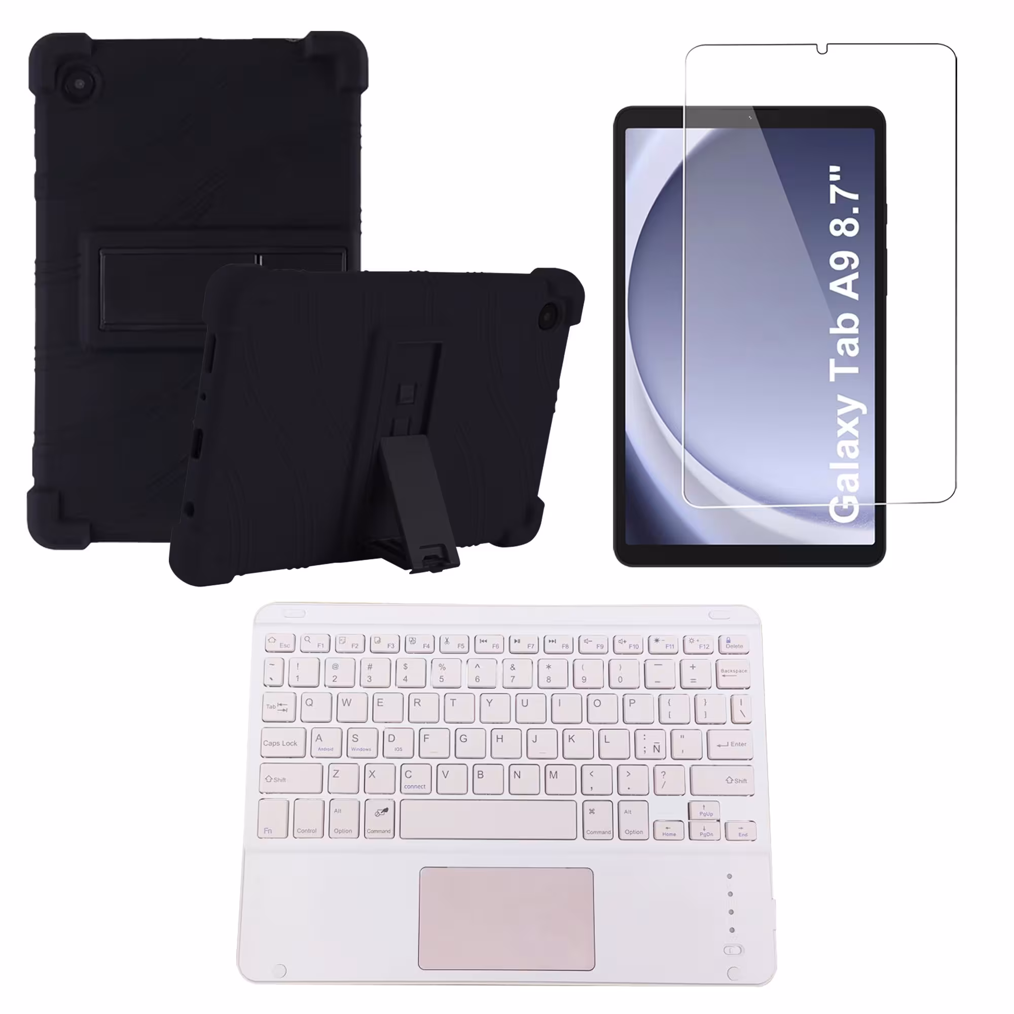 Kit Vidrio templado + Estuche Protector + Teclado Touchpad Bluetooth Tablet Samsung Galaxy Tab A9 8.7 Pulgadas SM-X110 / X115