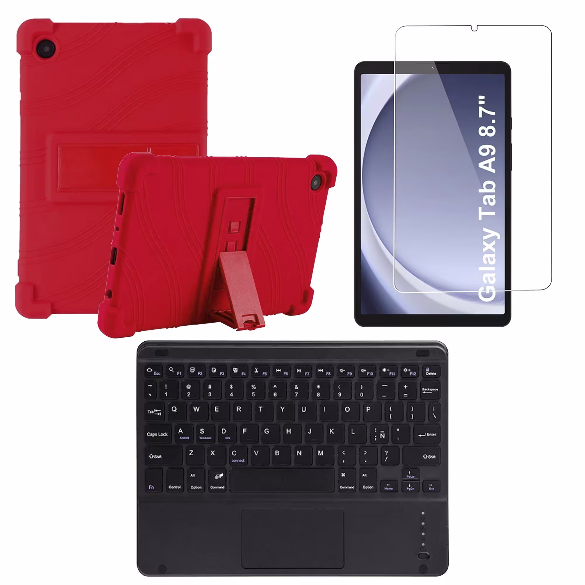 Kit Vidrio templado + Estuche Protector + Teclado Touchpad Bluetooth Tablet Samsung Galaxy Tab A9 8.7 Pulgadas SM-X110 / X115