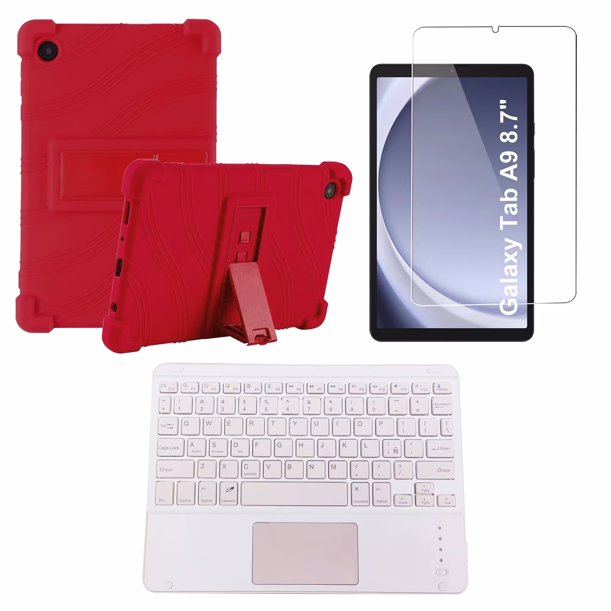 Kit Vidrio templado + Estuche Protector + Teclado Touchpad Bluetooth Tablet Samsung Galaxy Tab A9 8.7 Pulgadas SM-X110 / X115