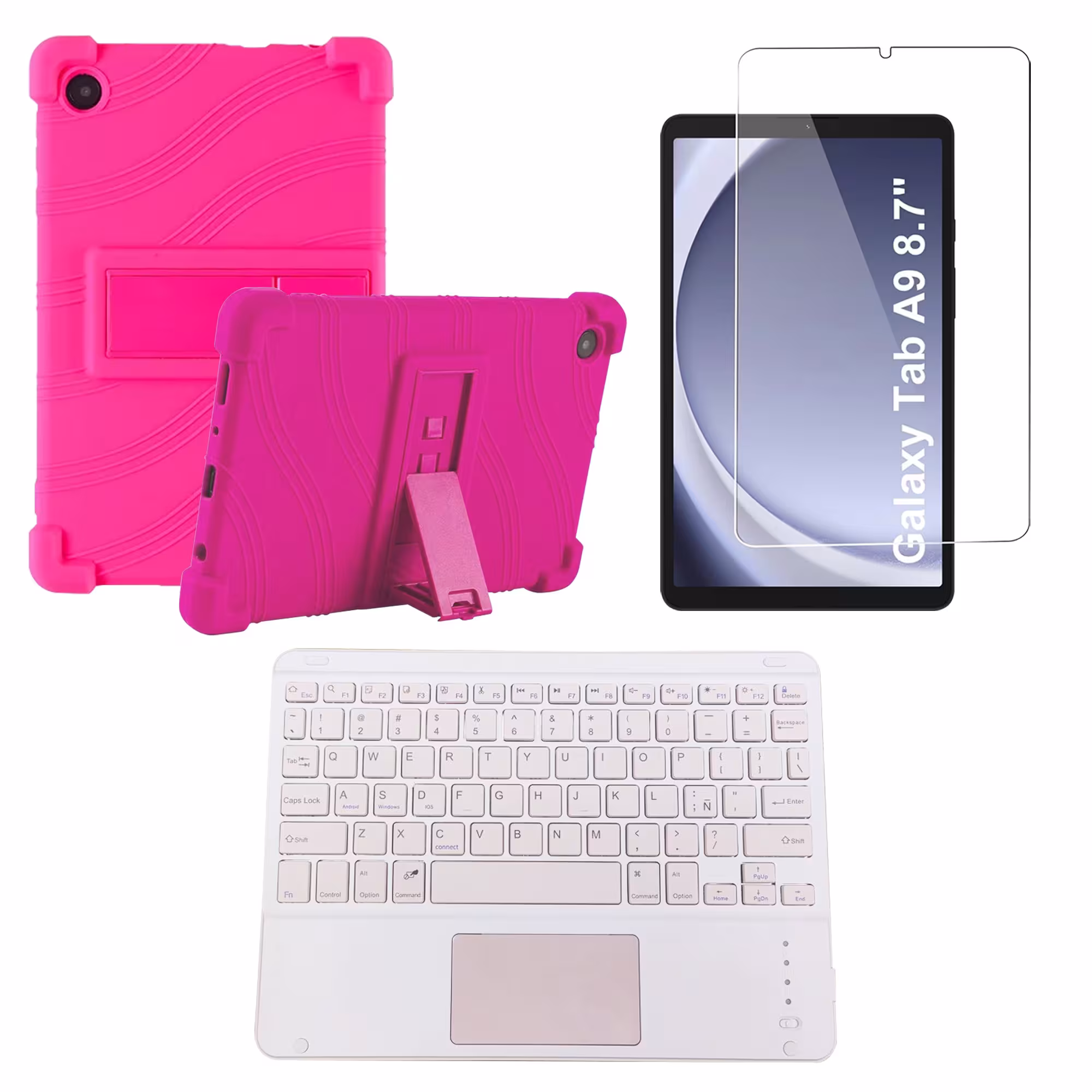 Kit Vidrio templado + Estuche Protector + Teclado Touchpad Bluetooth Tablet Samsung Galaxy Tab A9 8.7 Pulgadas SM-X110 / X115