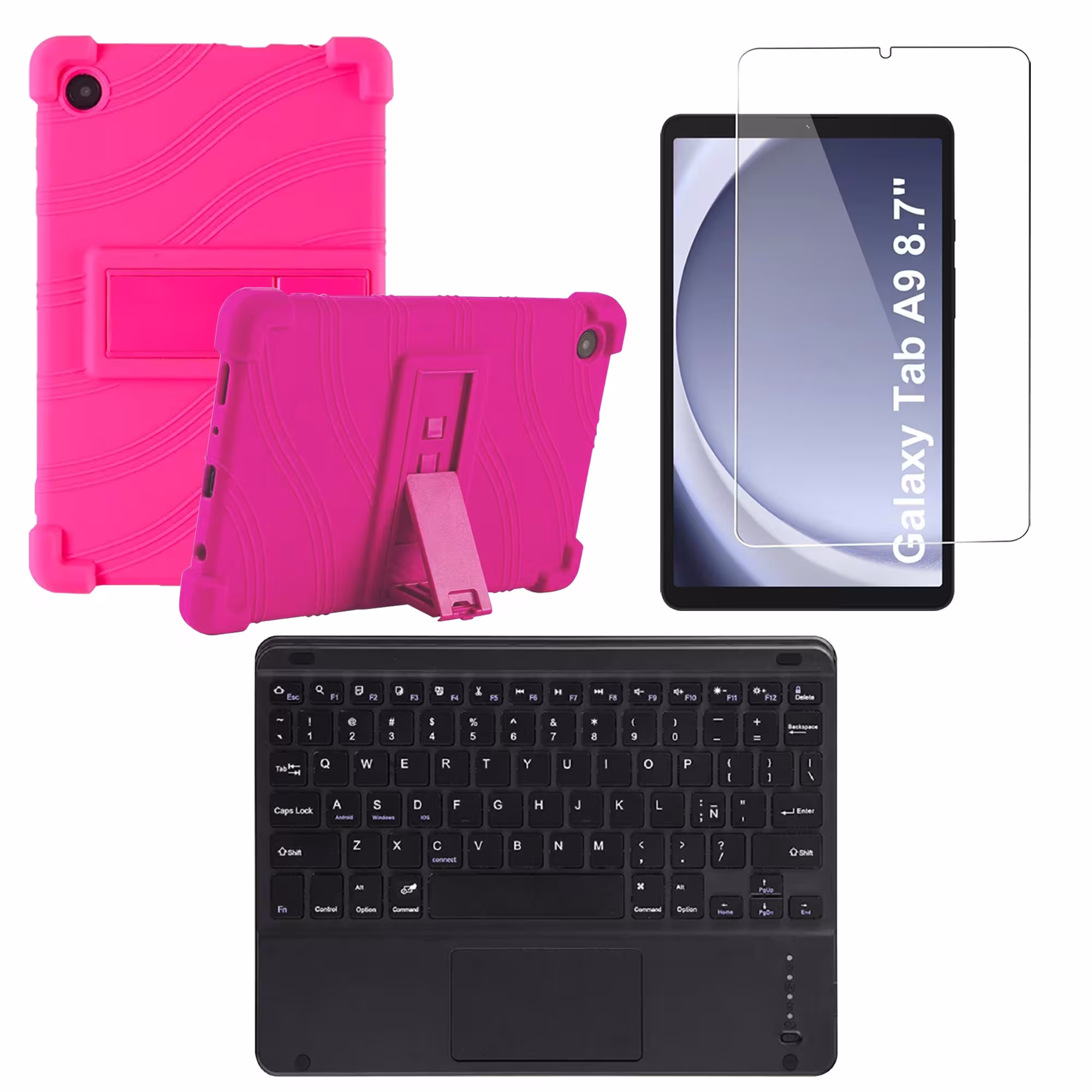 Kit Vidrio templado + Estuche Protector + Teclado Touchpad Bluetooth Tablet Samsung Galaxy Tab A9 8.7 Pulgadas SM-X110 / X115