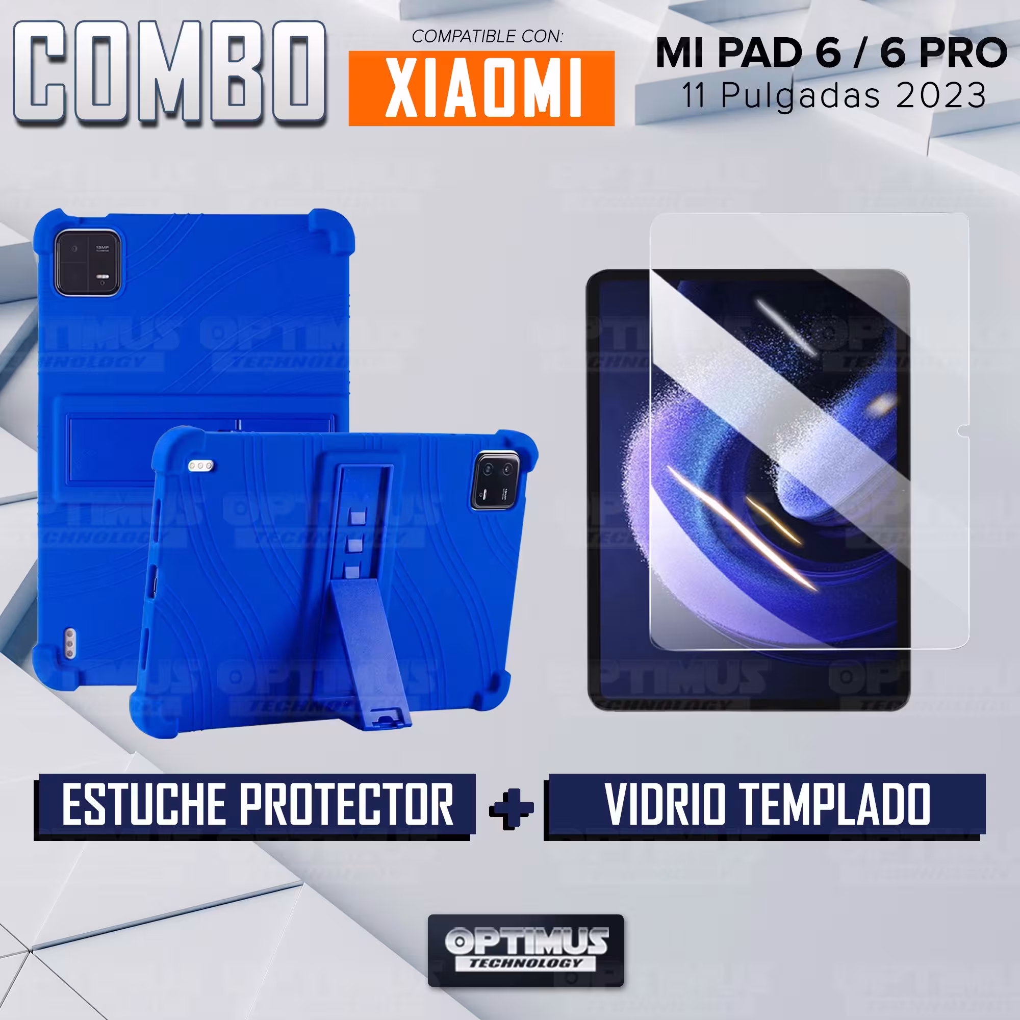 Kit Vidrio templado y Estuche Protector de goma antigolpes soporte para Tablet Xiaomi Mi Pad 6 / Mi Pad 6 Pro 2023 11 Pulgadas