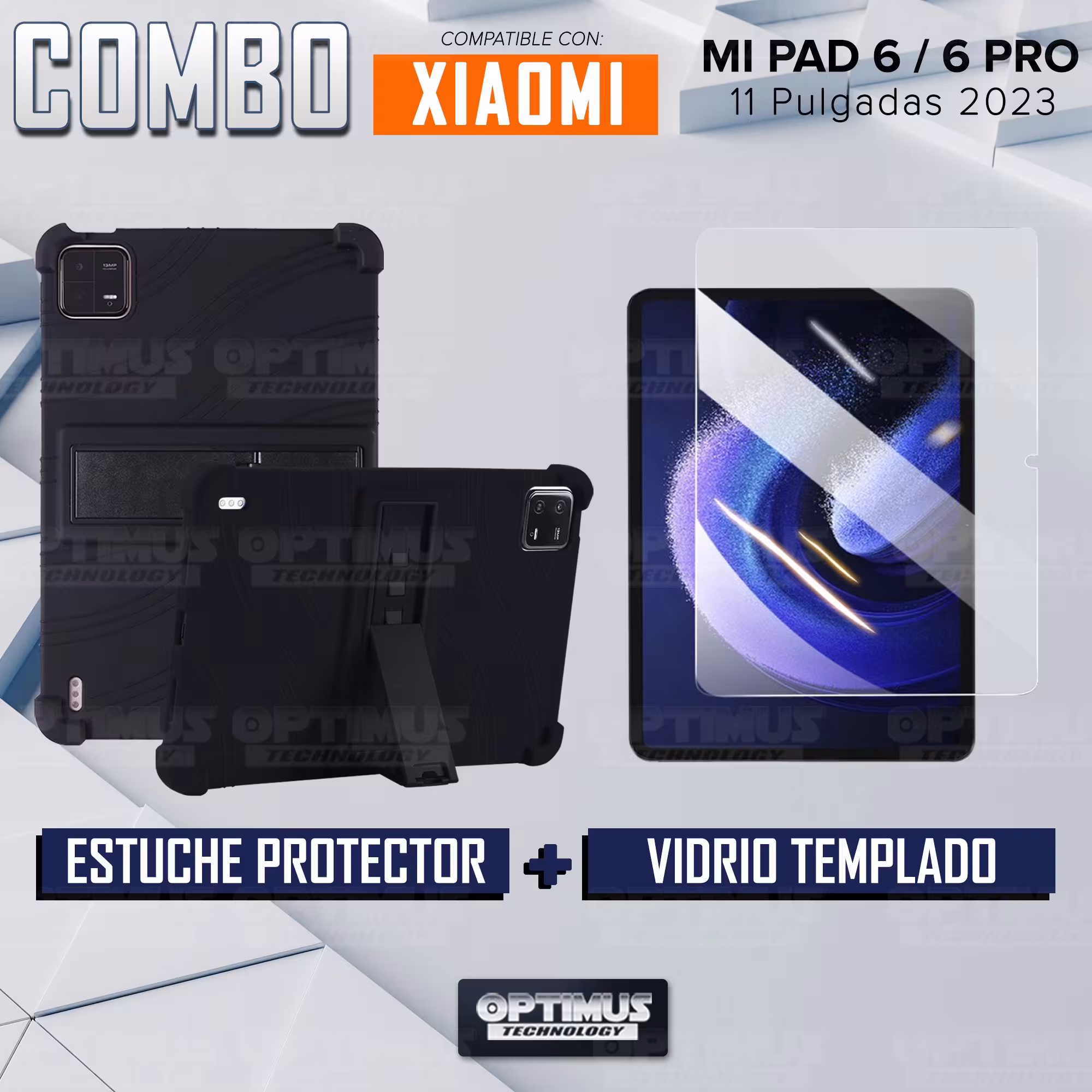 Kit Vidrio templado y Estuche Protector de goma antigolpes soporte para Tablet Xiaomi Mi Pad 6 / Mi Pad 6 Pro 2023 11 Pulgadas