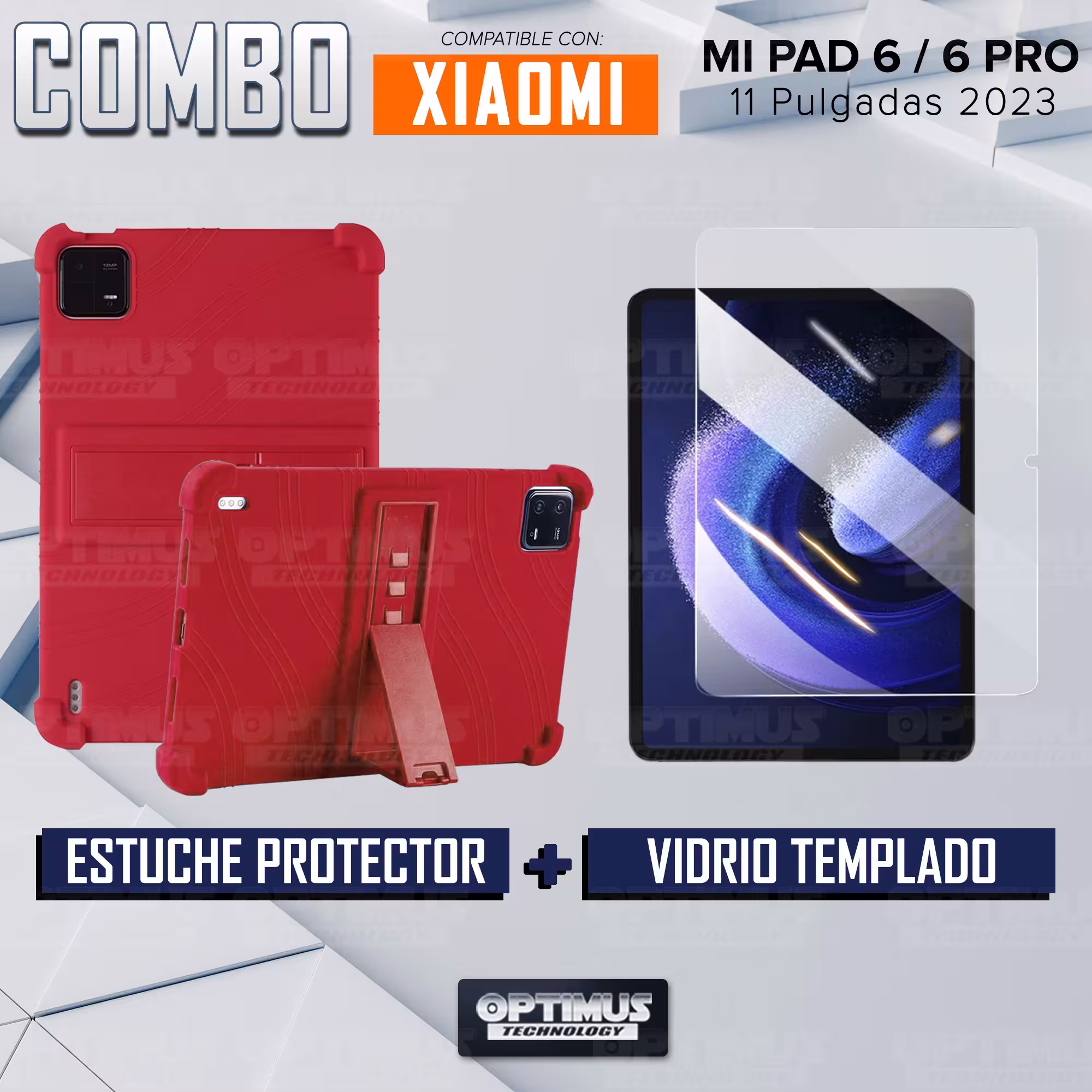 Kit Vidrio templado y Estuche Protector de goma antigolpes soporte para Tablet Xiaomi Mi Pad 6 / Mi Pad 6 Pro 2023 11 Pulgadas