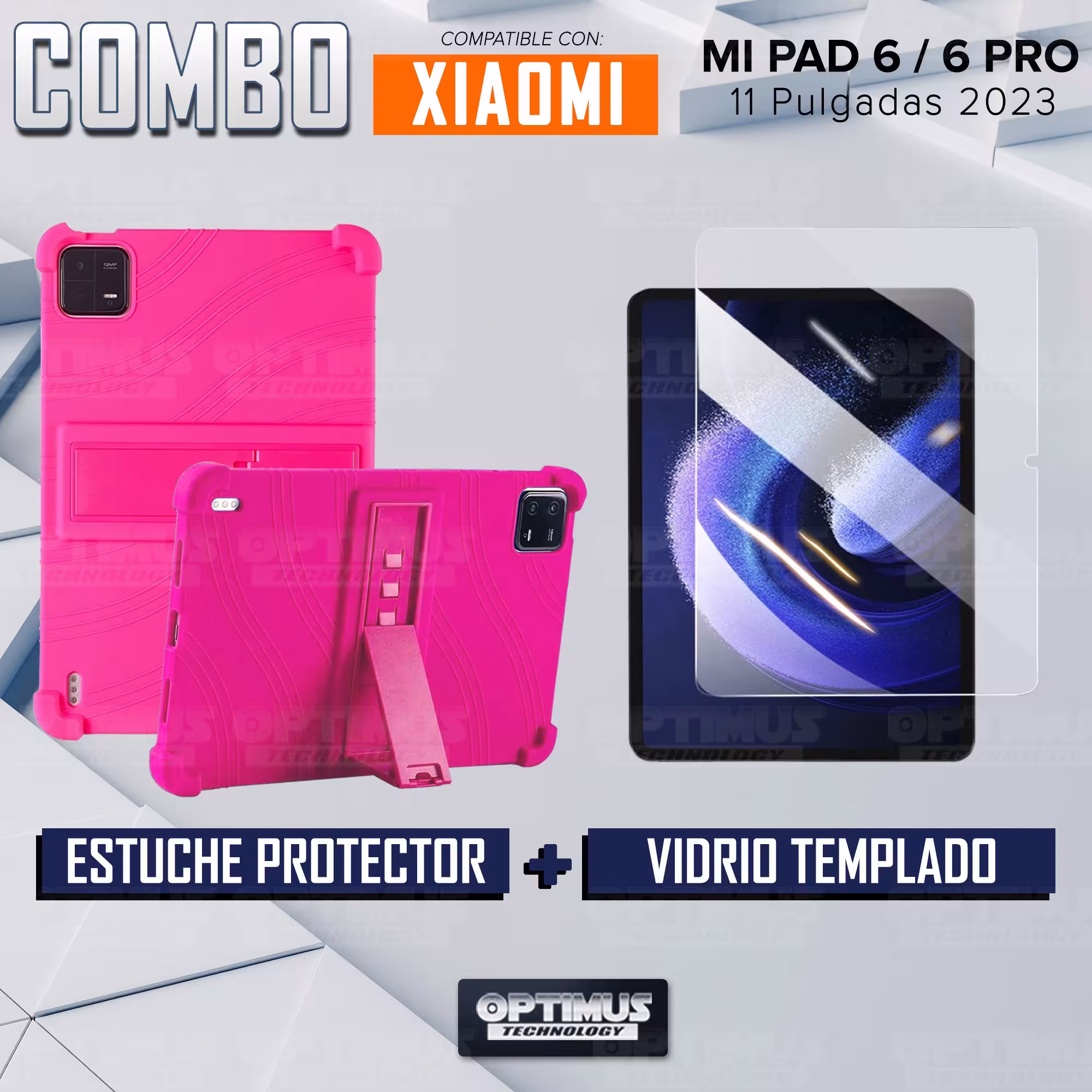 Kit Vidrio templado y Estuche Protector de goma antigolpes soporte para Tablet Xiaomi Mi Pad 6 / Mi Pad 6 Pro 2023 11 Pulgadas