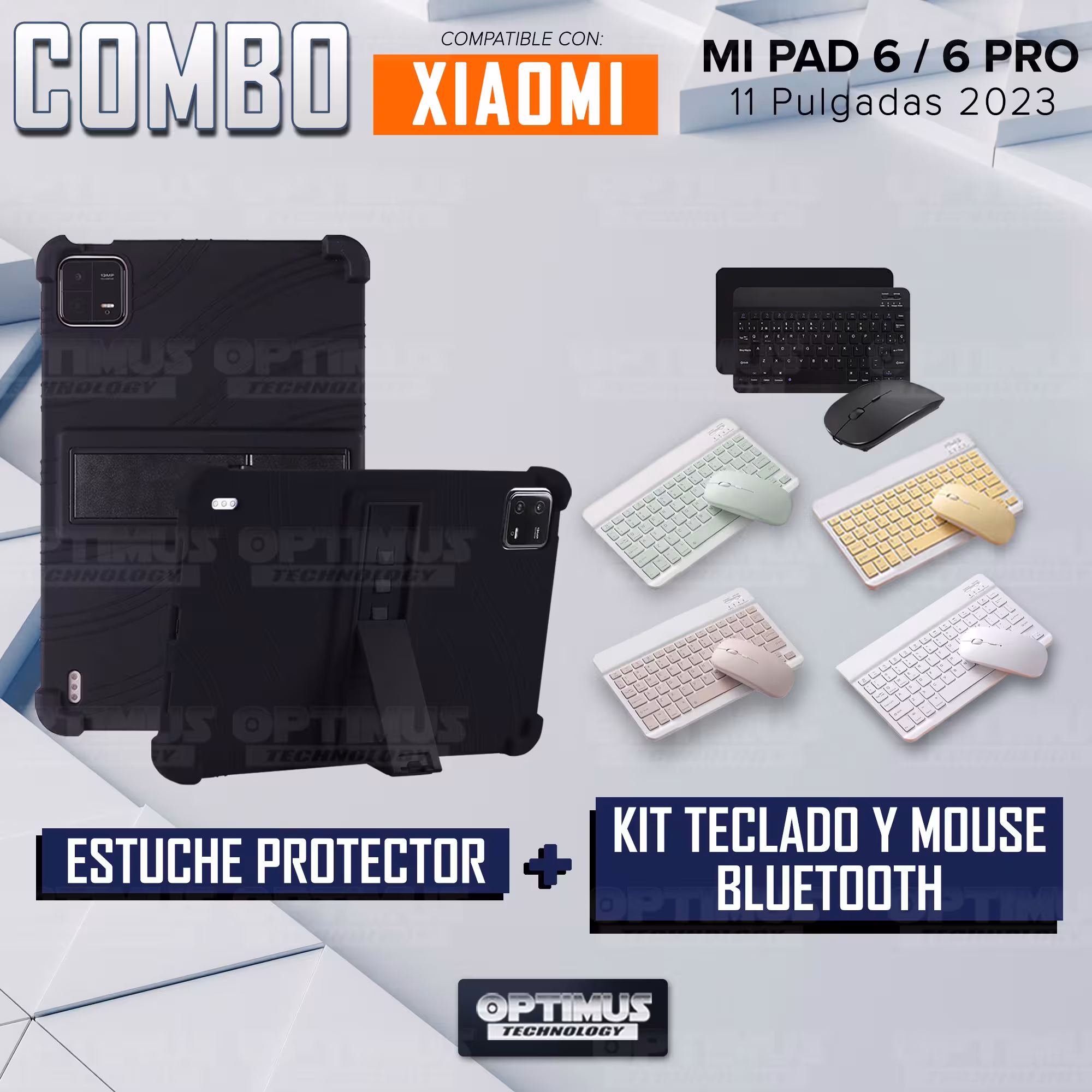 Kit Case Forro Protector Antigolpes + Teclado y Mouse Bluetooth para Tablet Xiaomi Mi Pad 6 / Mi Pad 6 Pro 2023 11 Pulgadas