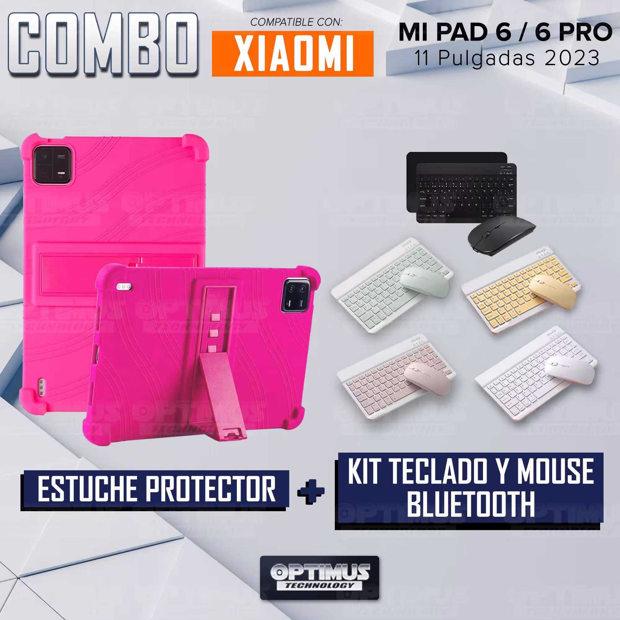 Kit Case Forro Protector Antigolpes + Teclado y Mouse Bluetooth para Tablet Xiaomi Mi Pad 6 / Mi Pad 6 Pro 2023 11 Pulgadas