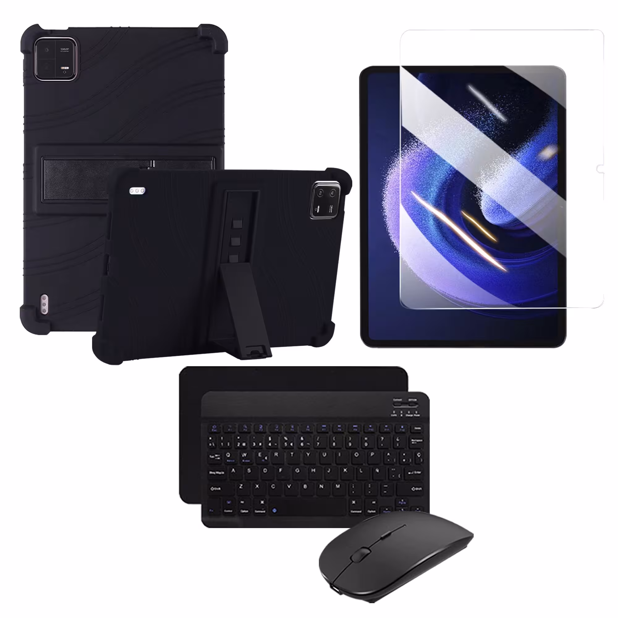 Kit Vidrio templado + Estuche Protector Goma + Teclado Bluetooth Tablet Xiaomi Mi Pad 6 / Mi Pad 6 Pro 2023 11 Pulgadas